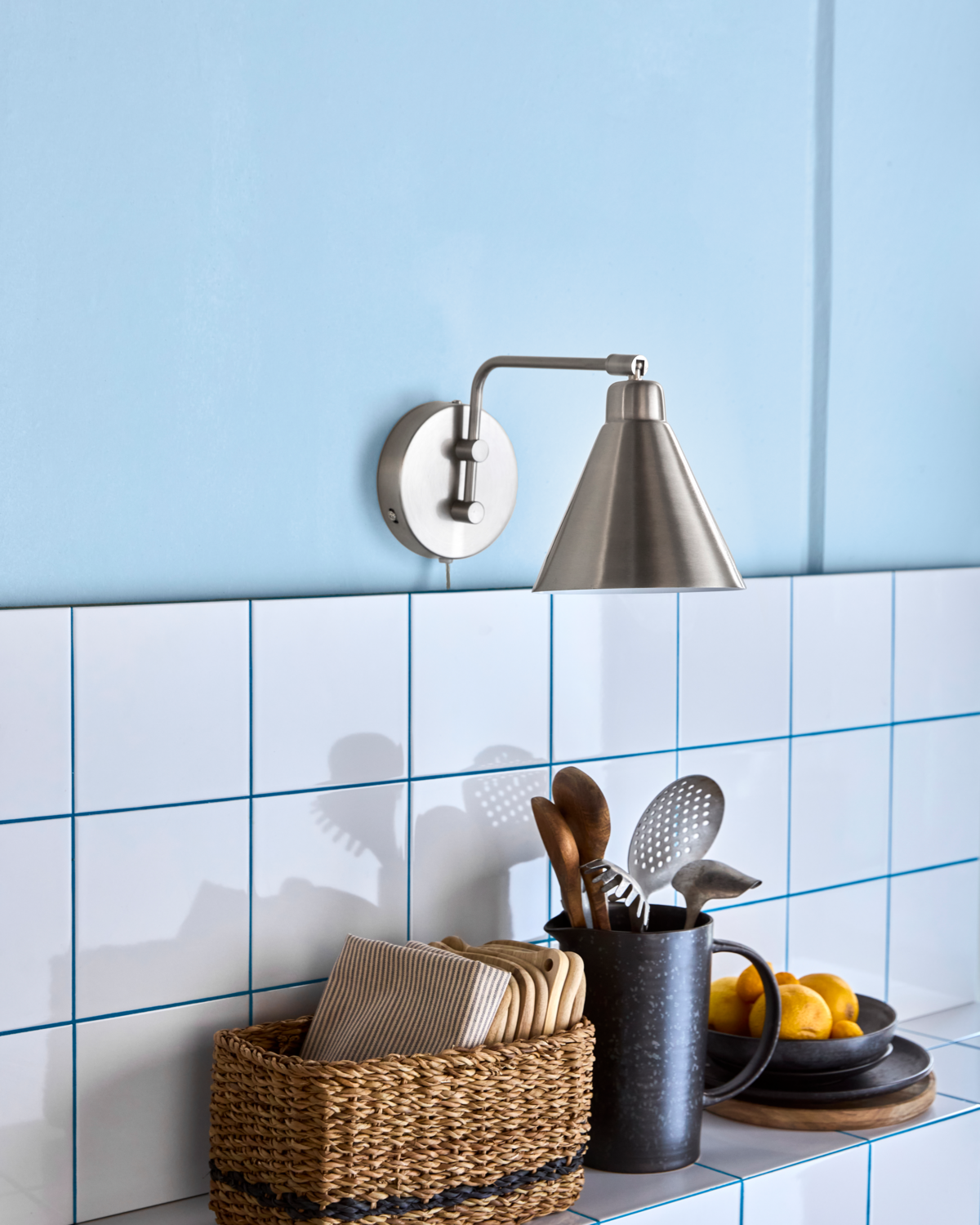 Væglampe, Game, Børstet sølvfinish