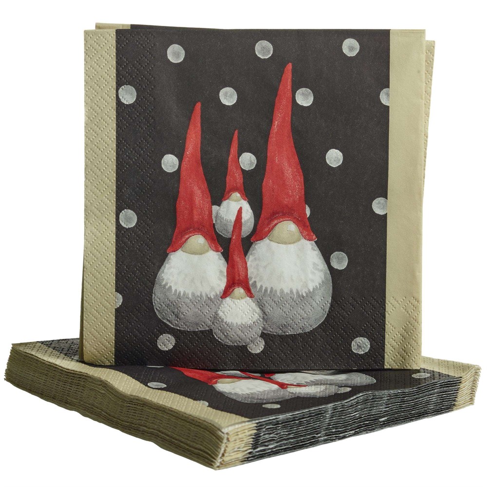Nääsgränsgården - Papirserviet Santa High Hat black/beige 25x25cm