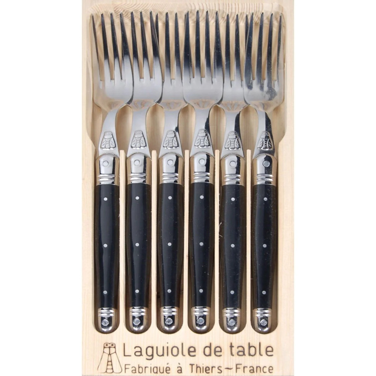 Laguiole 6 stk. gafler 1,5 mm sort ABS åben box