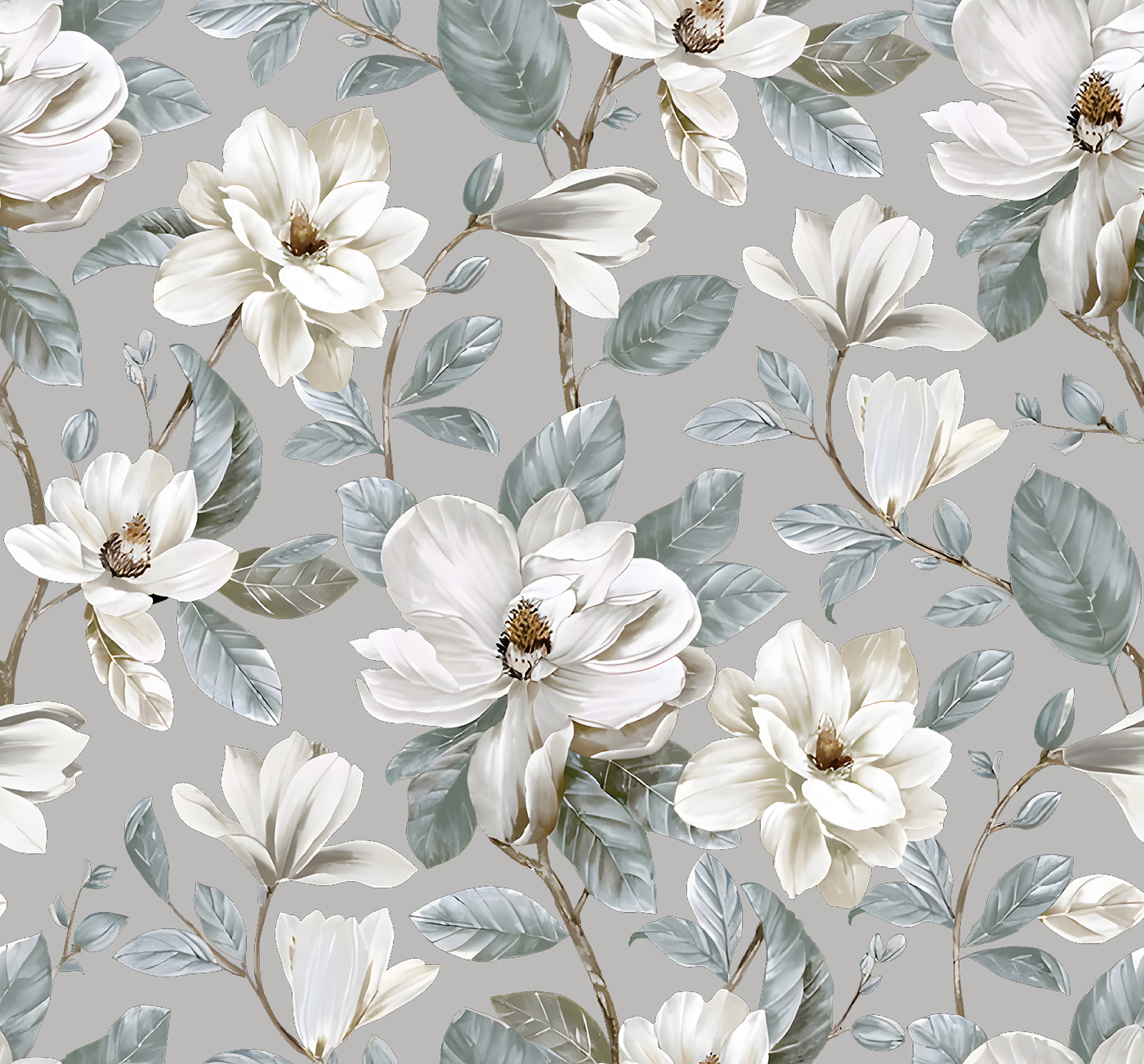 Engholm Textiles - Akryldug - MANILA - Blomster Grå -140 cm