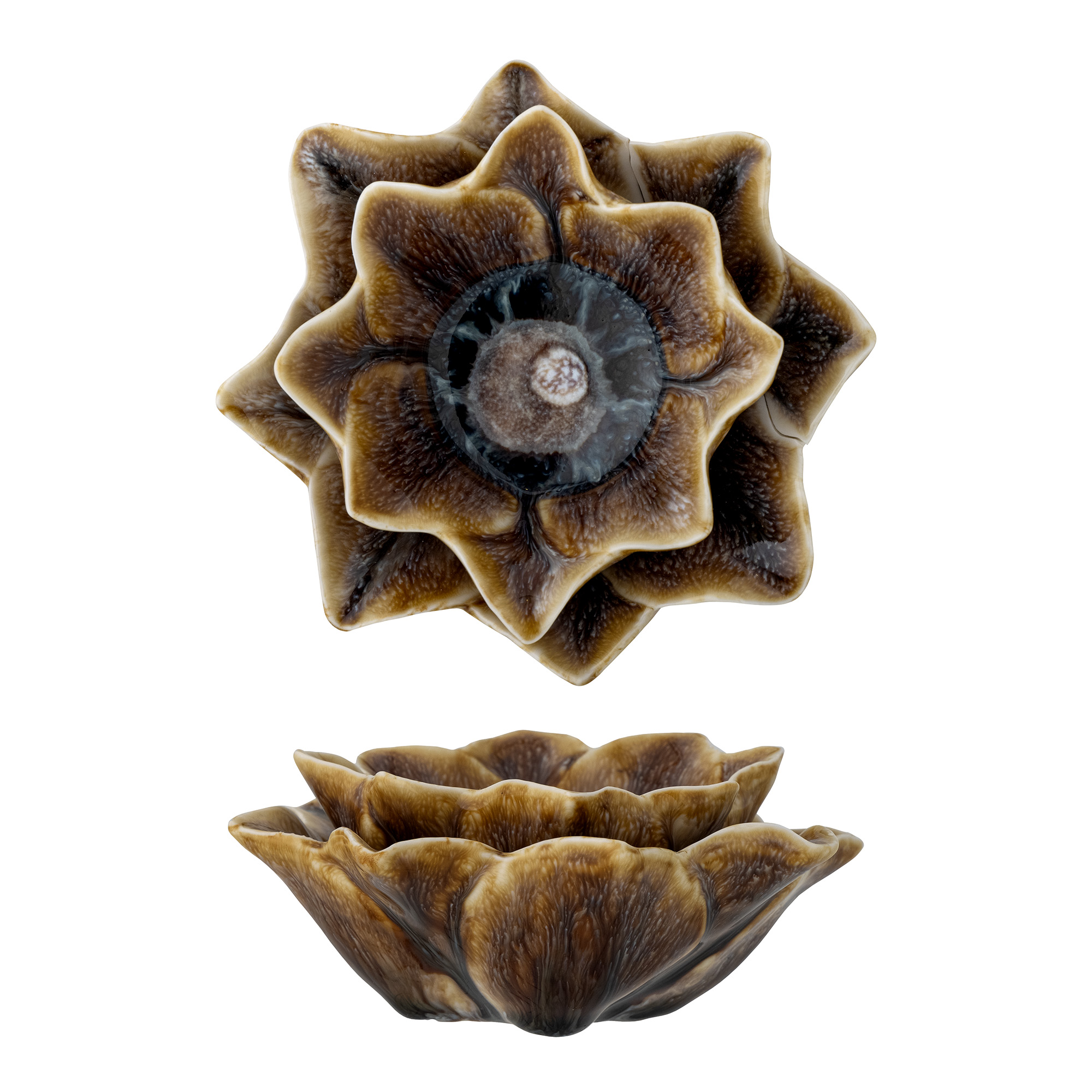 Bloomingville - Dinah Fyrfadsstage, Brun, Stentøj, D12xH5,5 cm