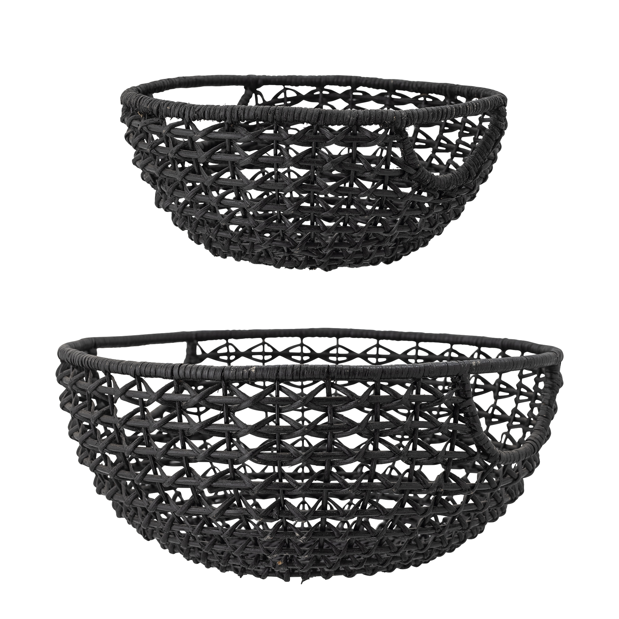 Bloomingville - Joane Kurv, Sort, Rattan, D32xH14/D42xH/18 cm, Set of 2