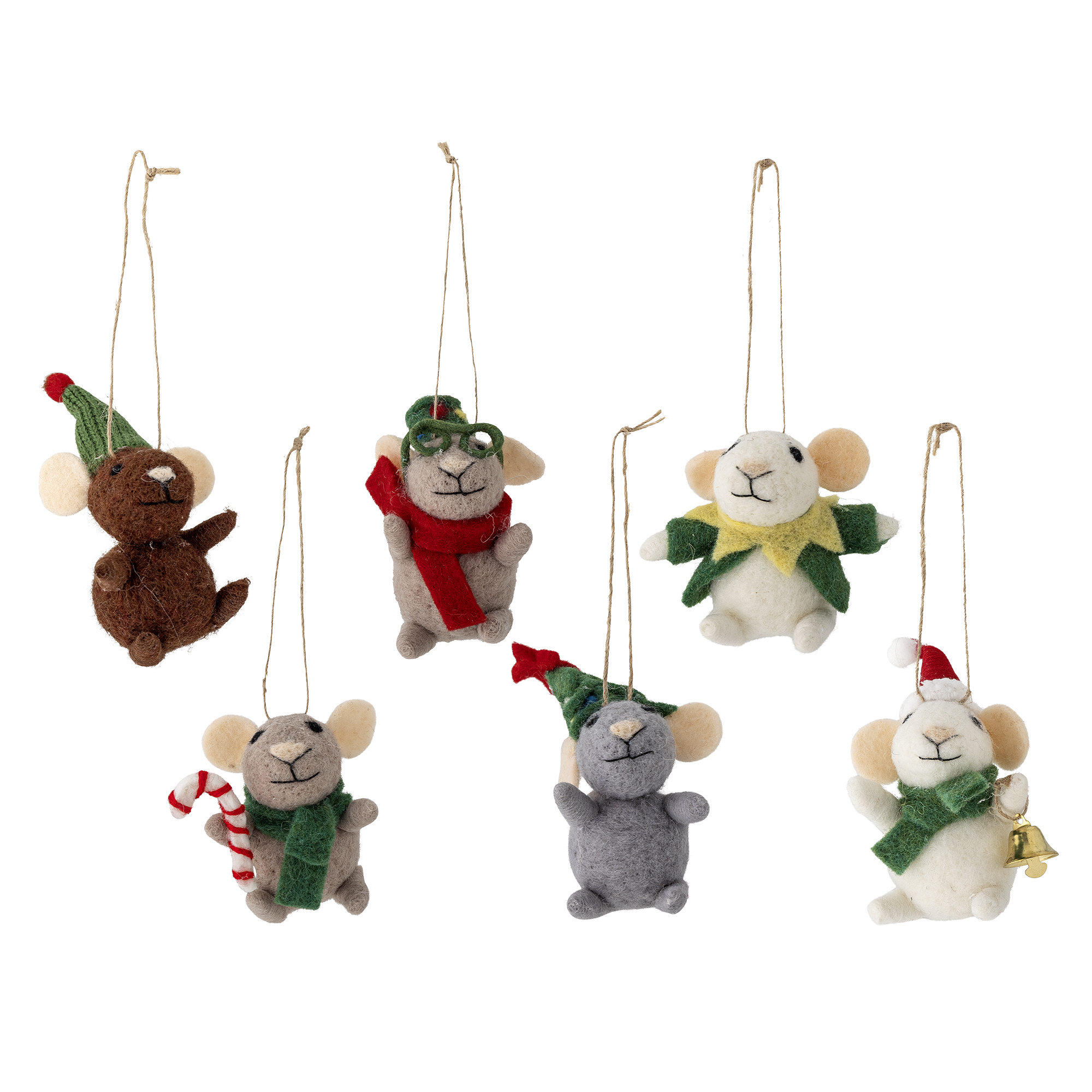 Bloomingville - Peo Ornament, Grøn, Uld, L16xH13xW12 cm, Set of 6