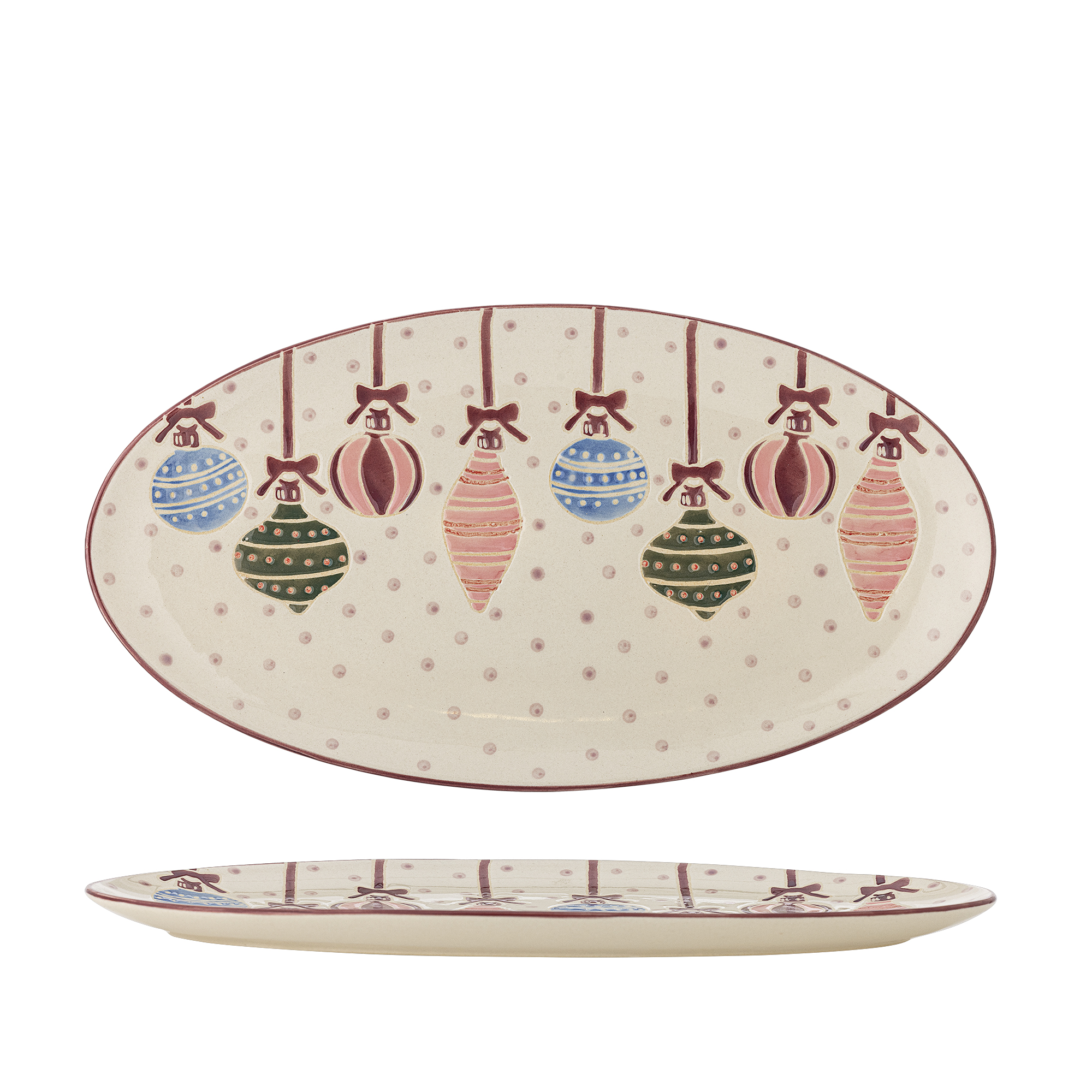 Bloomingville - Ornamentia Serveringsfad, Rød, Stentøj, L32xH2xW19 cm