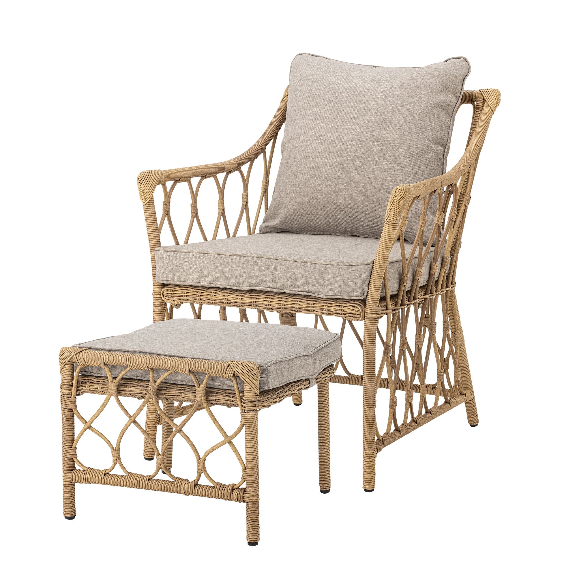 Bloomingville - Belluce Loungestol med taburet, Natur, Polyrattan, L66xH82xW72 cm, Set of 2