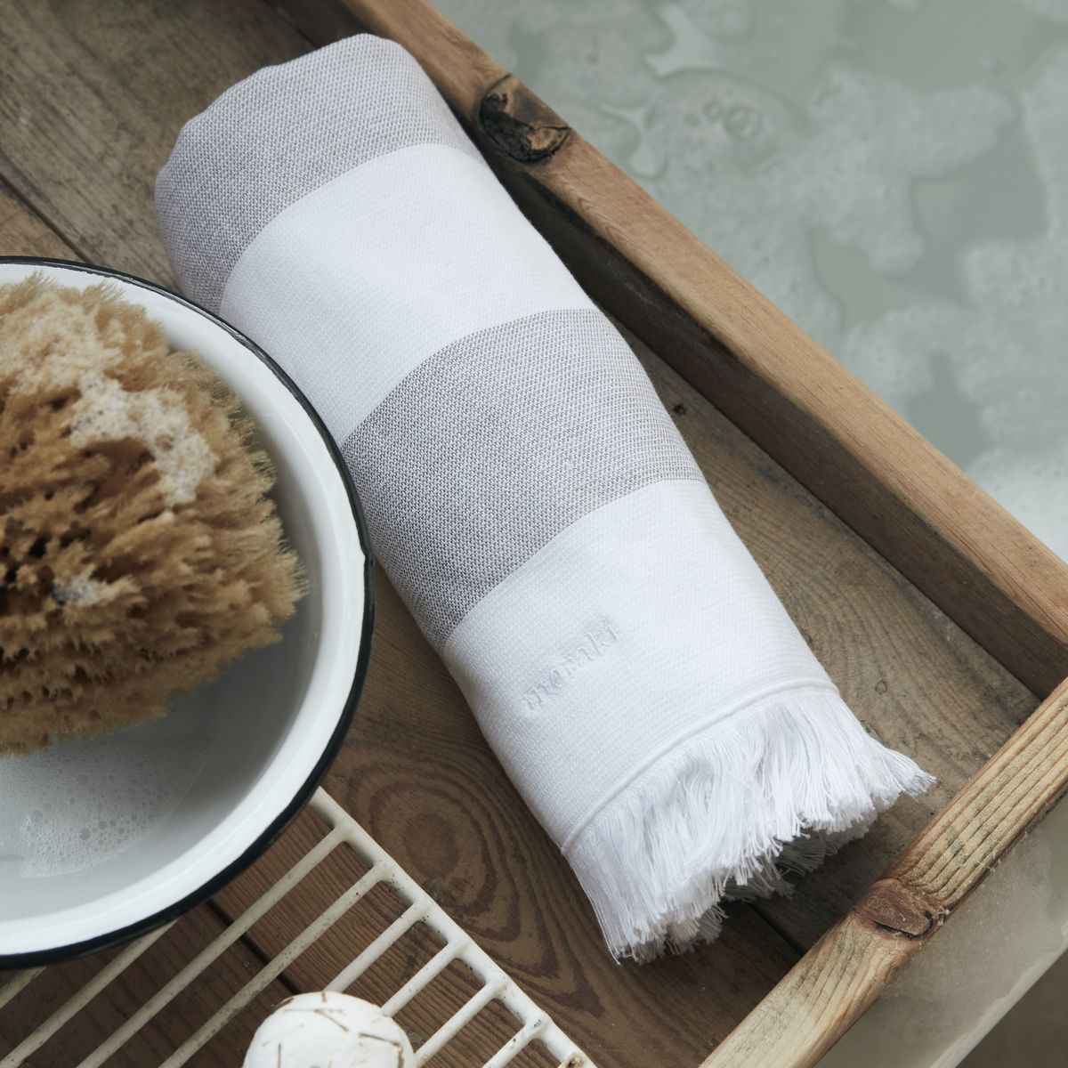 Håndklæde, Barbarum, Hvid og brune strib 50x100 cm, 2 stk