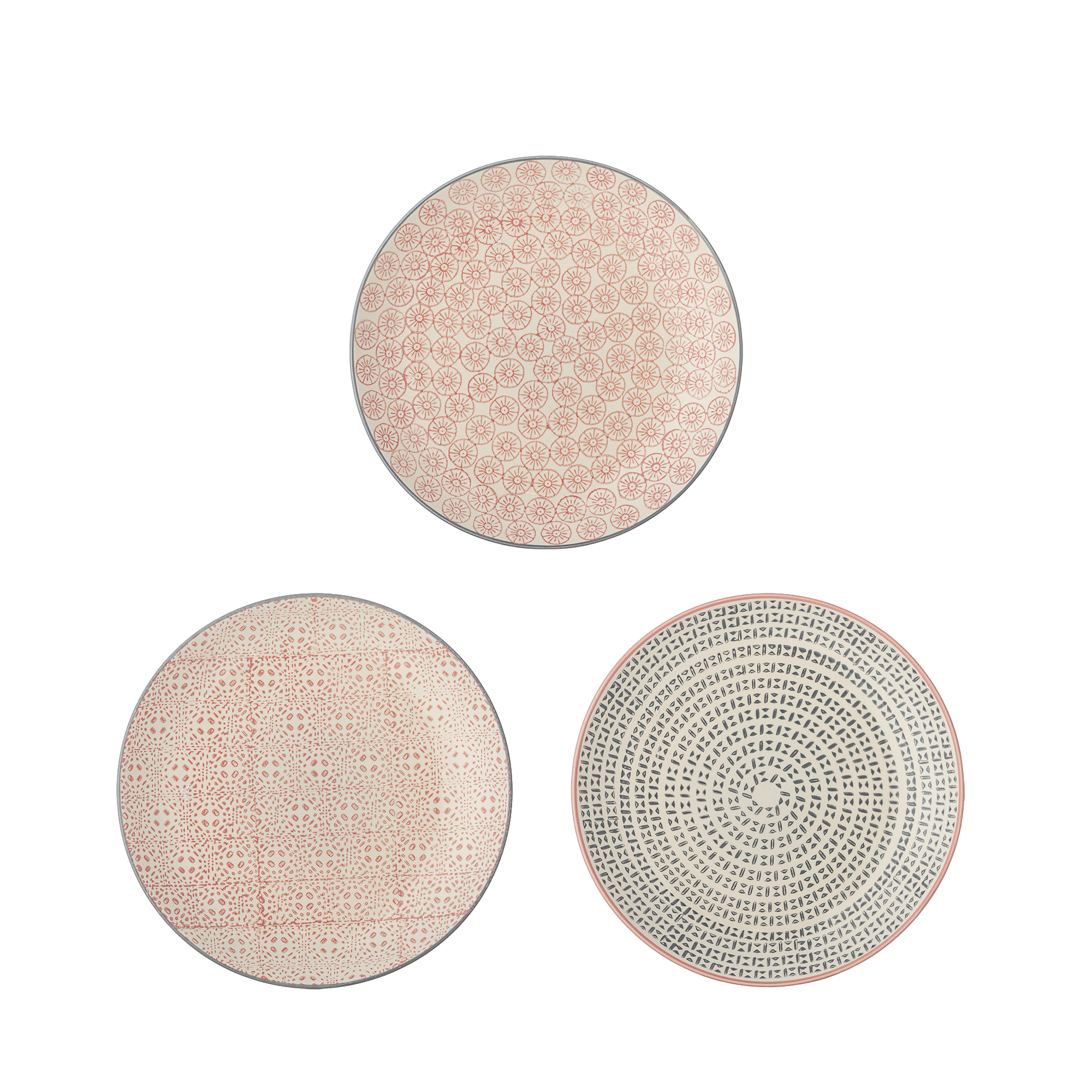 Bloomingville - Cécile Tallerken, Multifarvet, Stentøj, D20xH3 cm, 3 assort.