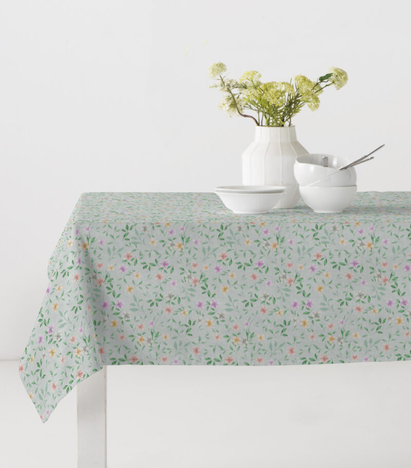 Engholm Textiles - Akryldug med antislip - Småblomstret turkis - i metermål