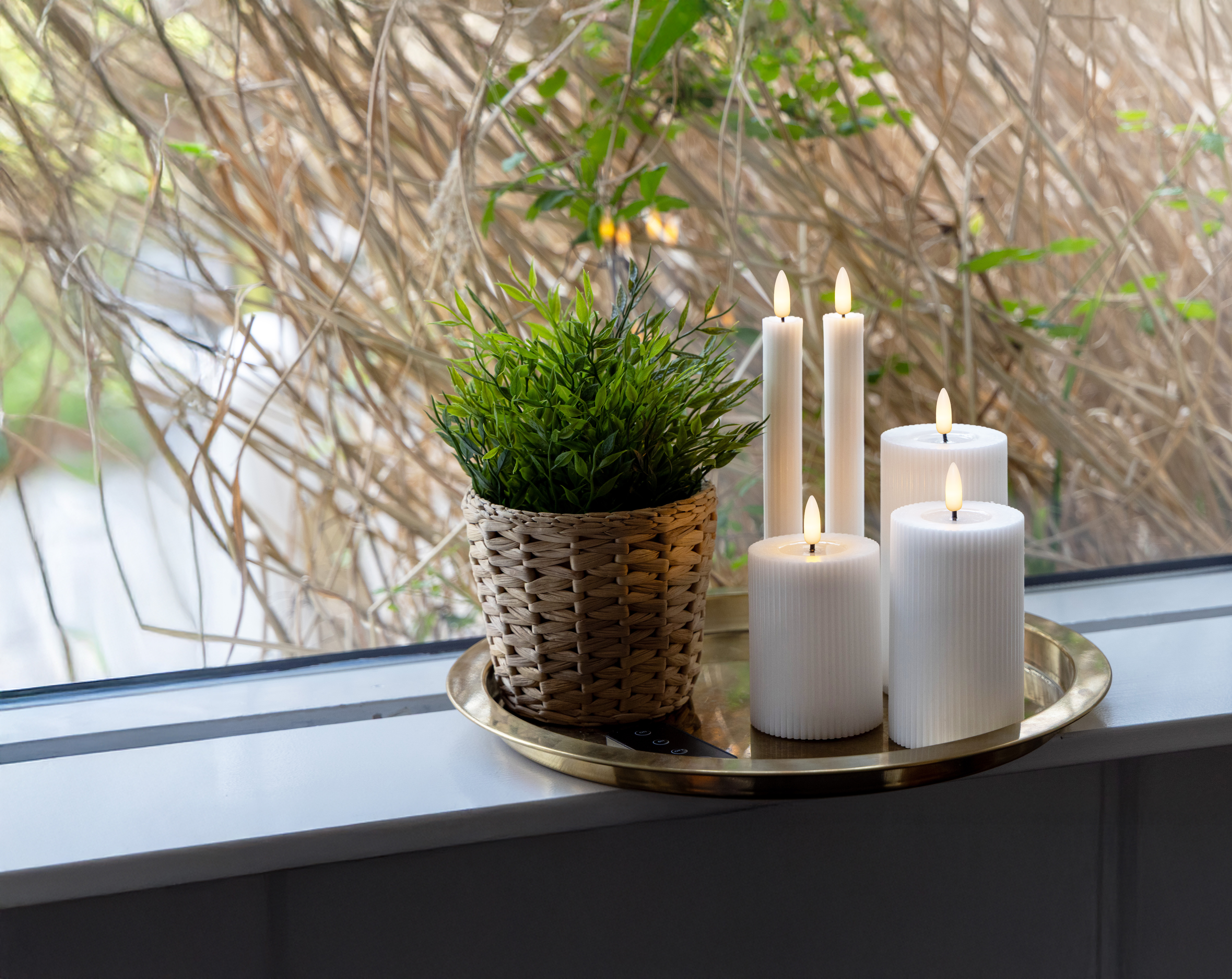 Skandi - LED lys Rillet Sæt - 6 Dele - Hvid, inklusiv fjernbetjening