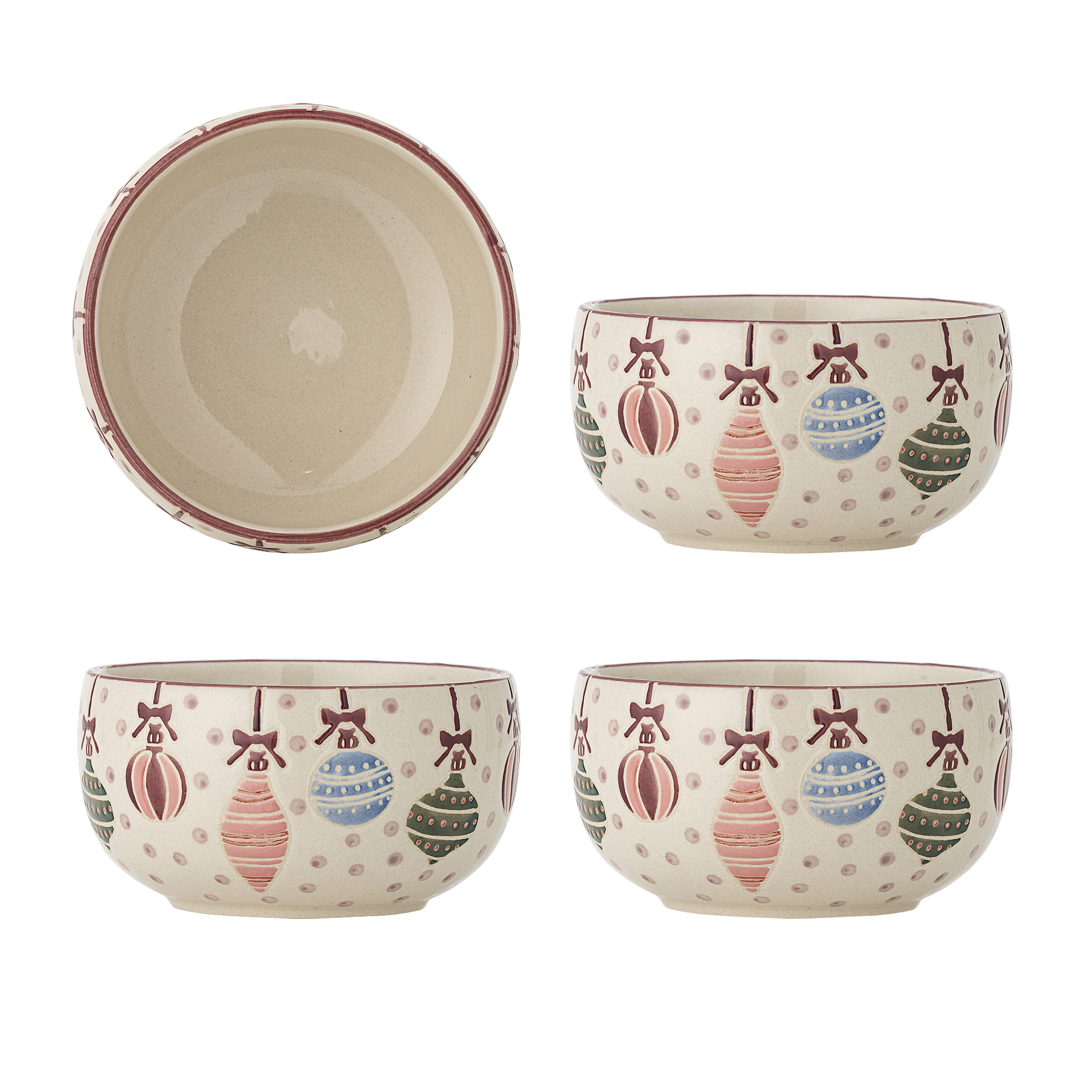 Bloomingville - Ornamentia Skål, Rød, Stentøj, D13xH7 cm, Set of 4