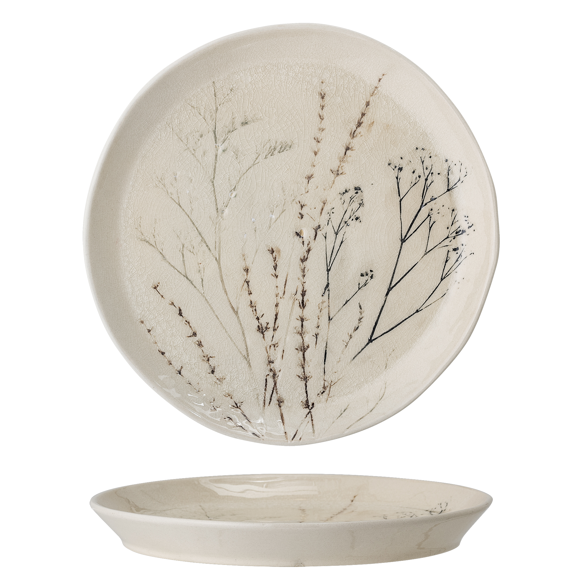 Tallerken Bloomingville Bea naturfarvet stentøj Ø27,5 cm med blomstermotiv