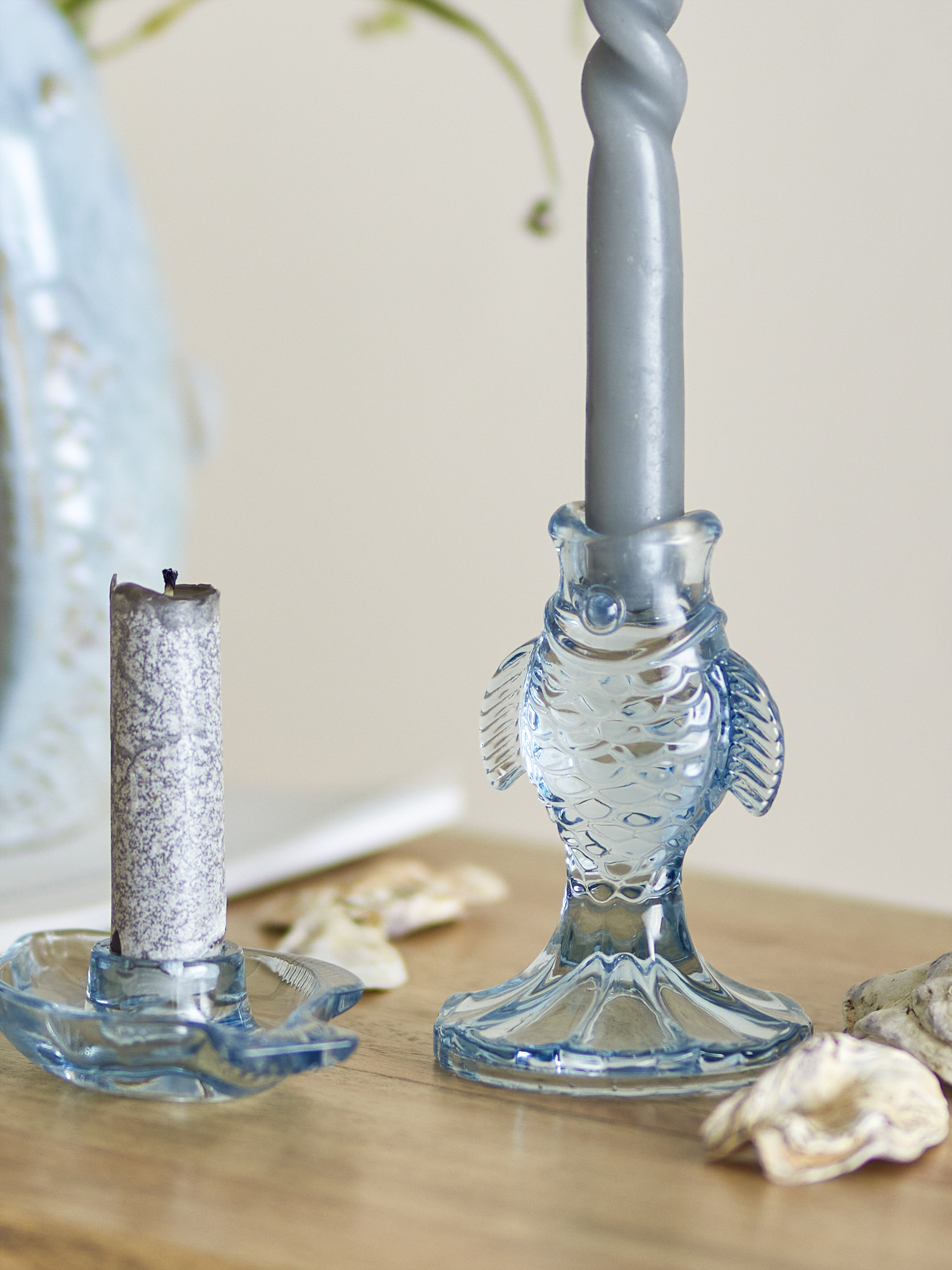 Linley Lysestage, Blå, Glas, L13xH2,5xW7,5/D8xH12 cm, Set of 2