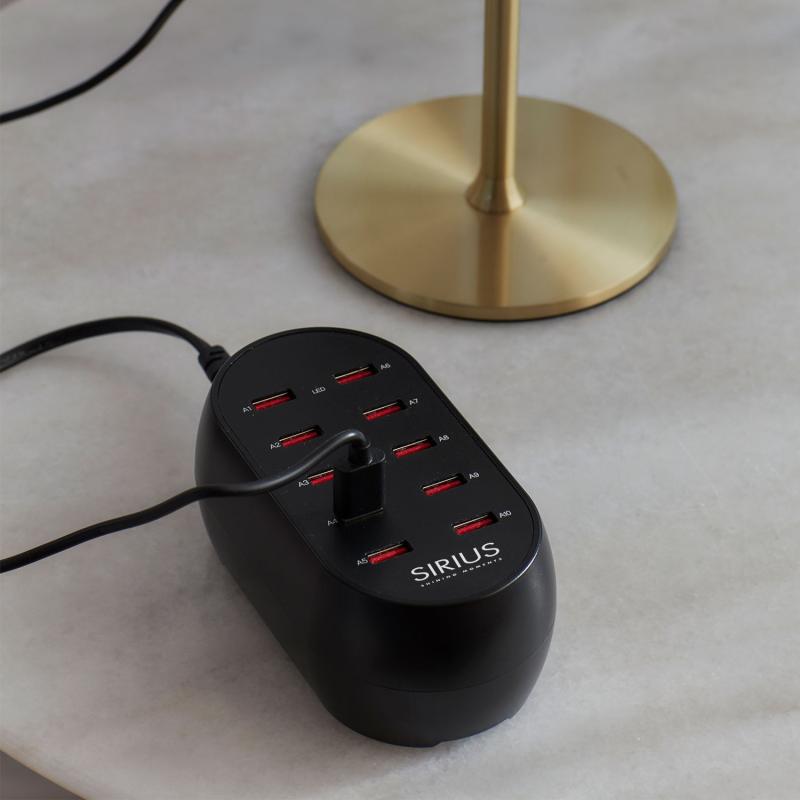 Sirius - Decopower USB Oplader m/10 porte, 12x6.5x5 cm billede