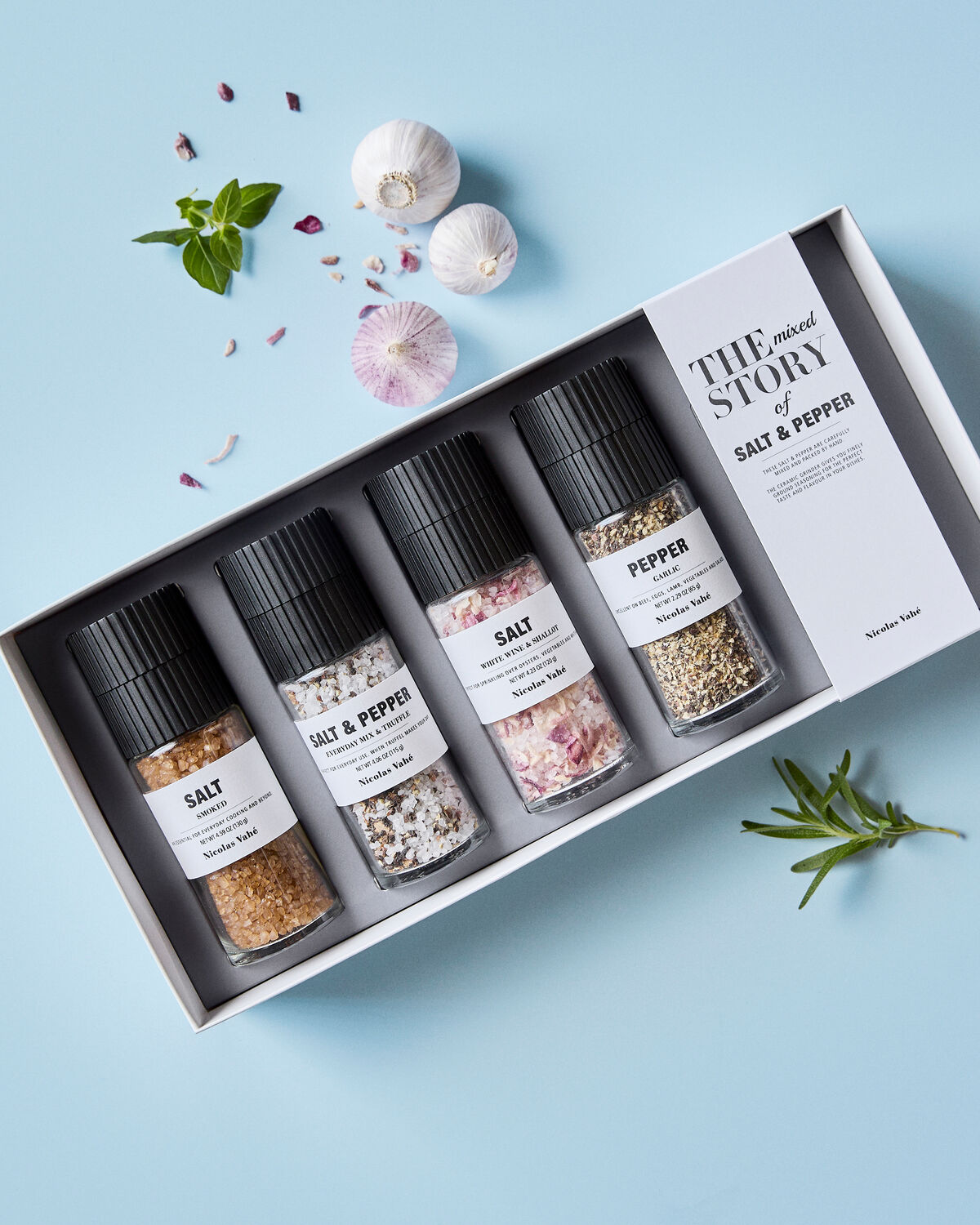 Gaveæske, Salt & pepper, the mixed story, 130|115|120|65 g|g|g|g