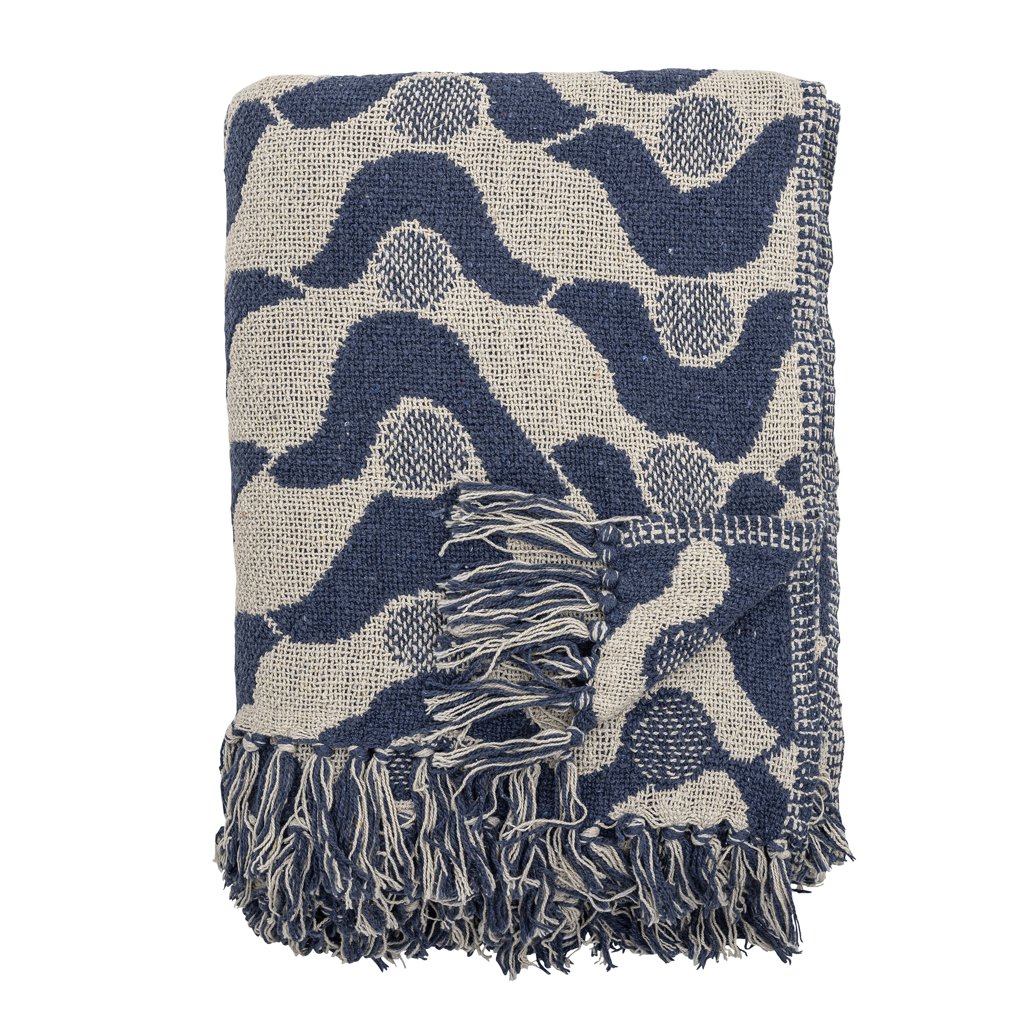 Bloomingville - Santena Plaid, Blå, Genanvendt Bomuld, L160xW130 cm