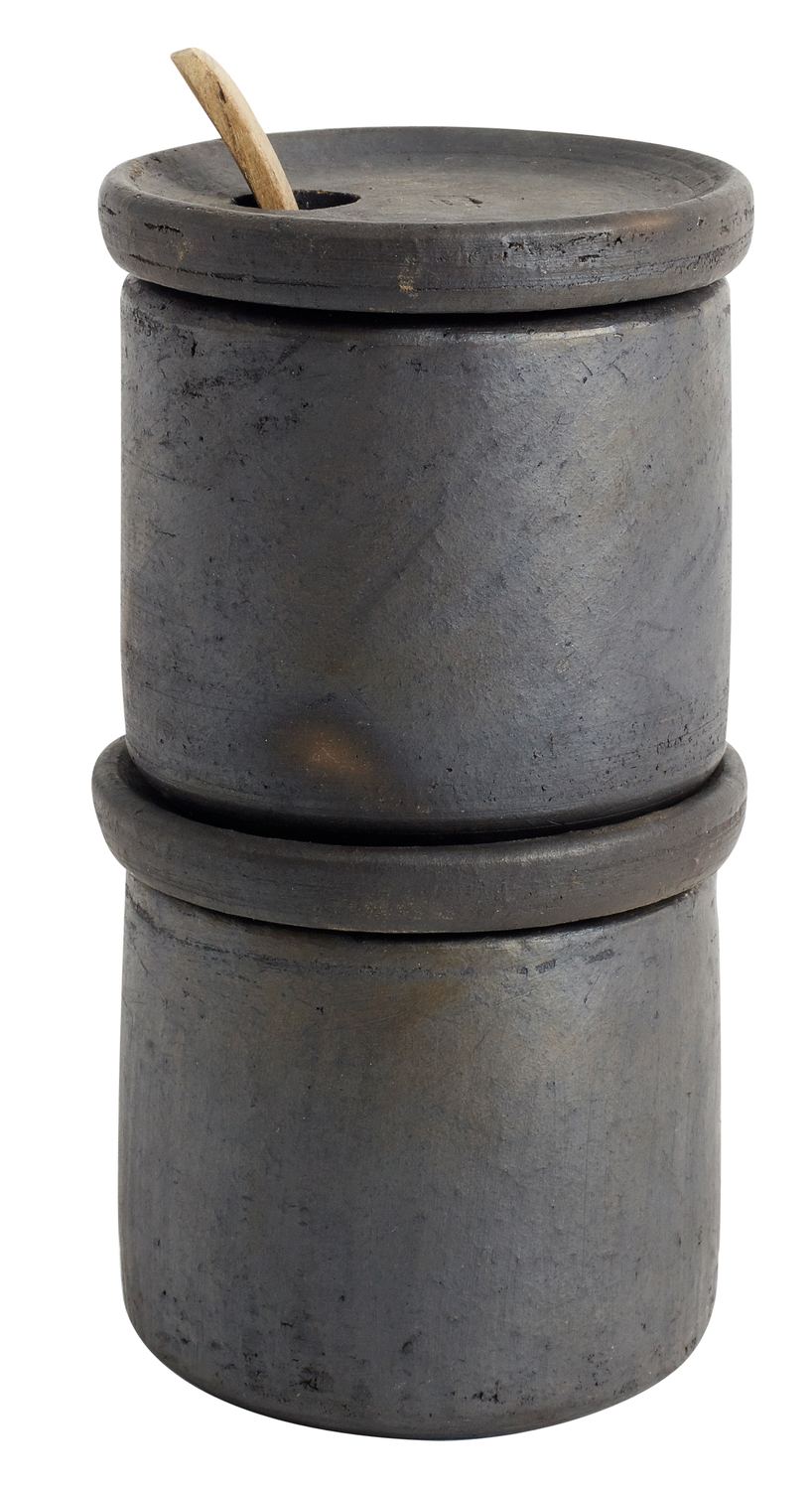 Hazel Salt & Peber m. Låg - S/2 - Brun/Sort, Ø7,5x7 cm - Terrakotta - Brun/Sort