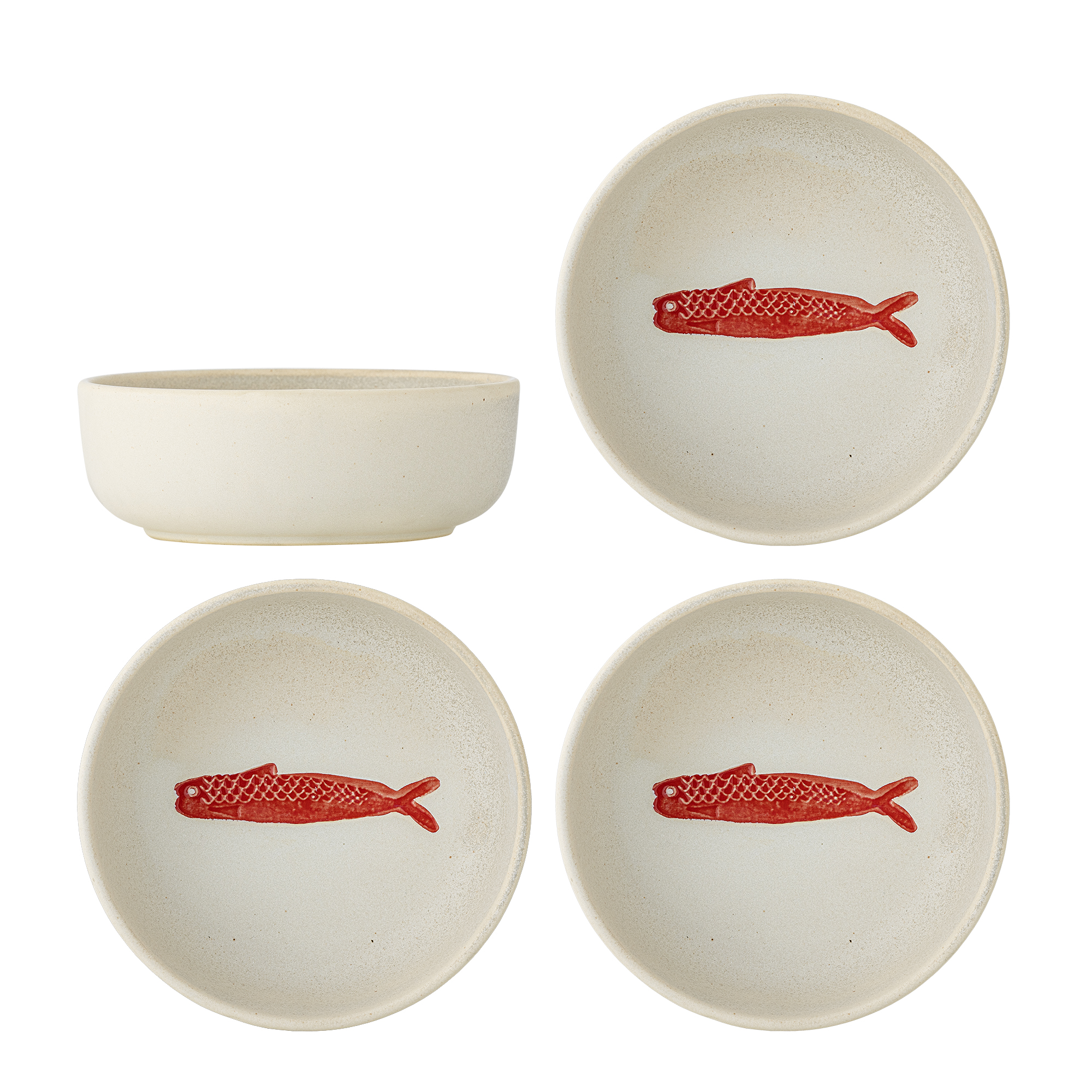 Bloomingville - Hadden Skål, Rød, Stentøj, D14,5xH5 cm, Set of 4 billede