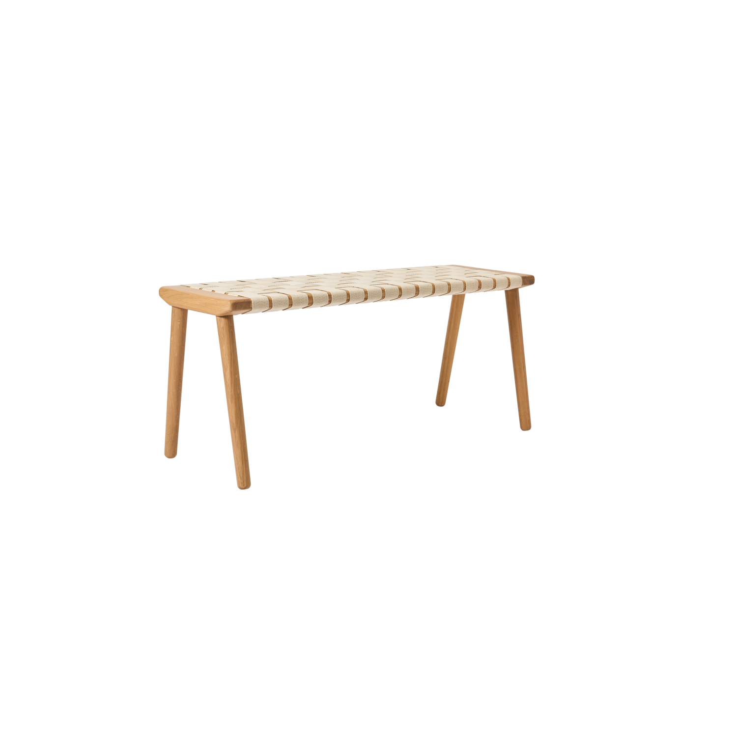 Seat Bench - H45xD38xL100 cm, Oak White Matt Lacquer/Cotton webbing