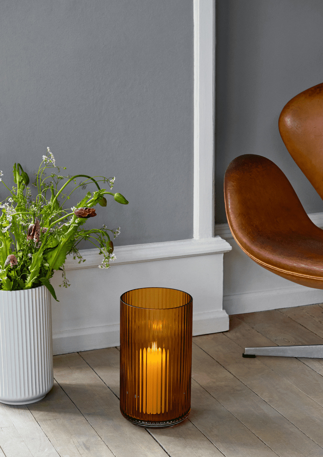 Lyngby Vase H38 cm amber mundblæst glas