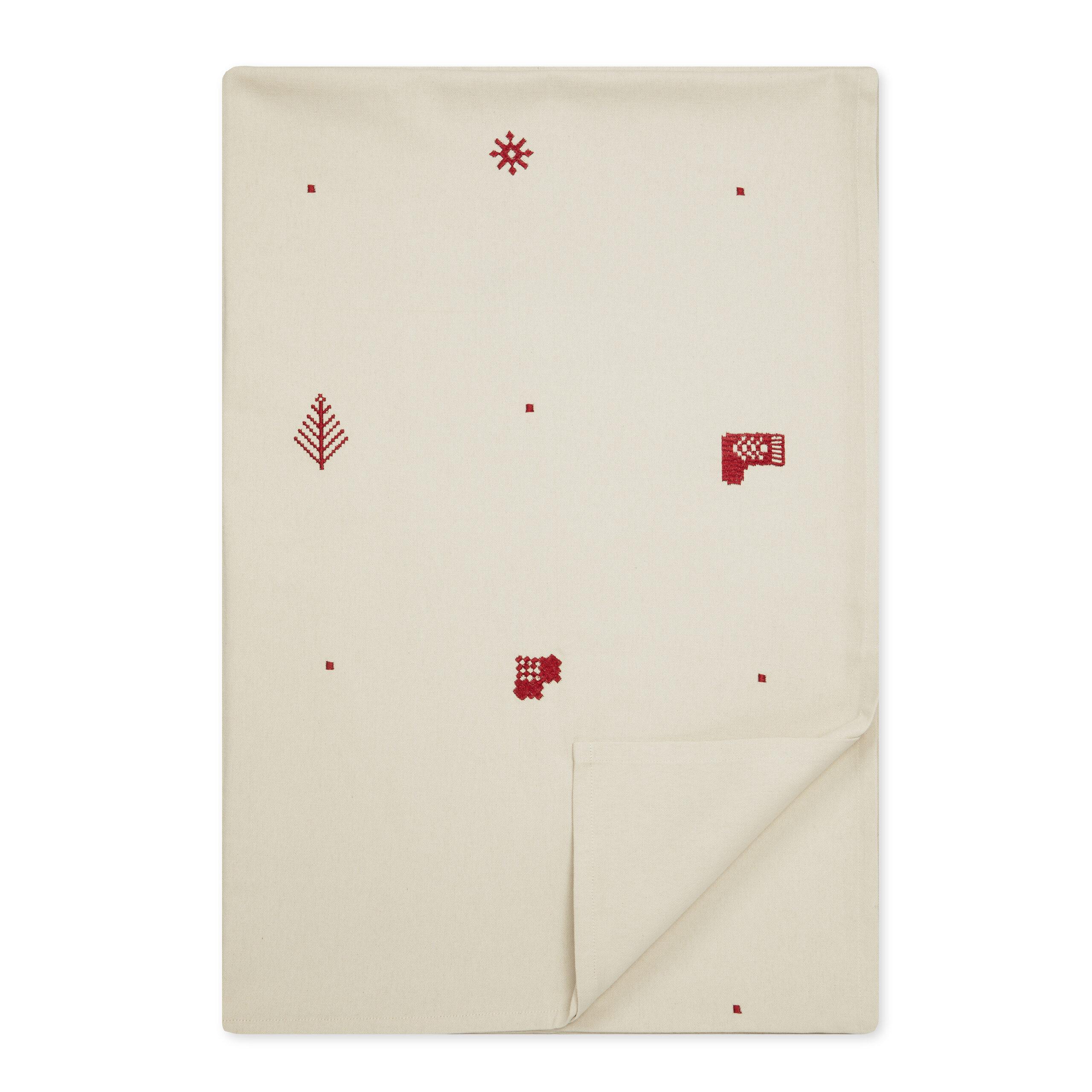 Engholm Textiles - Broderet Juledug, Julia, Rød, 140x270cm