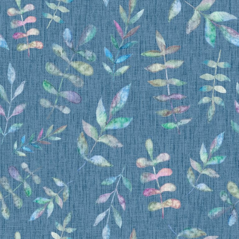 Engholm Textiles - Akryldug med Antiskrid - OULU - Blå blade - 140 cm