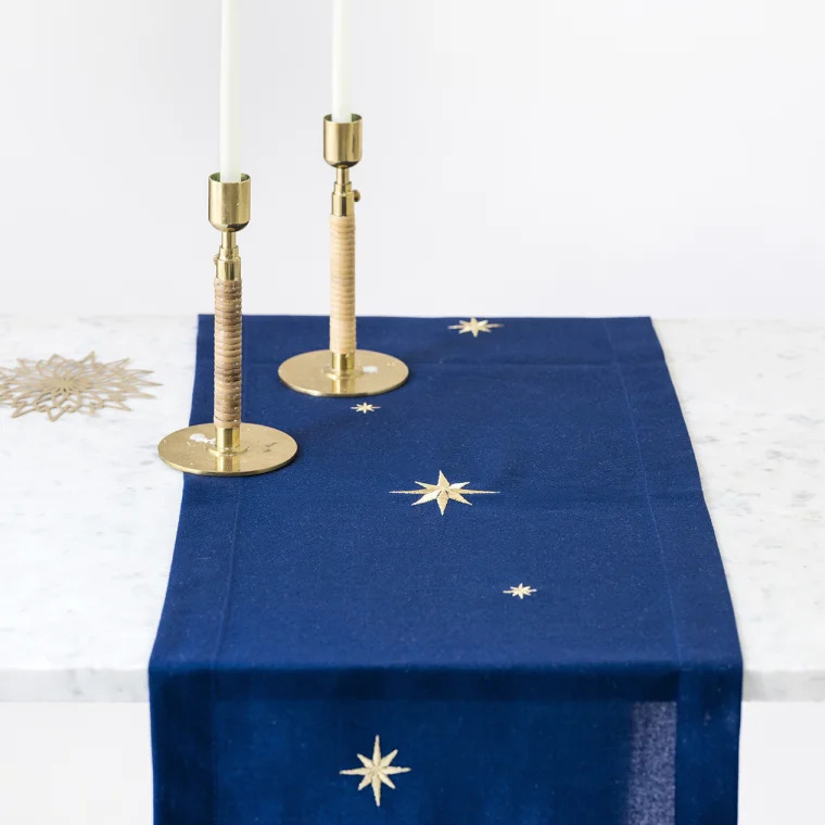 Langkilde & Søn -  Blå bordløber med guldstjerner, 30x175cm