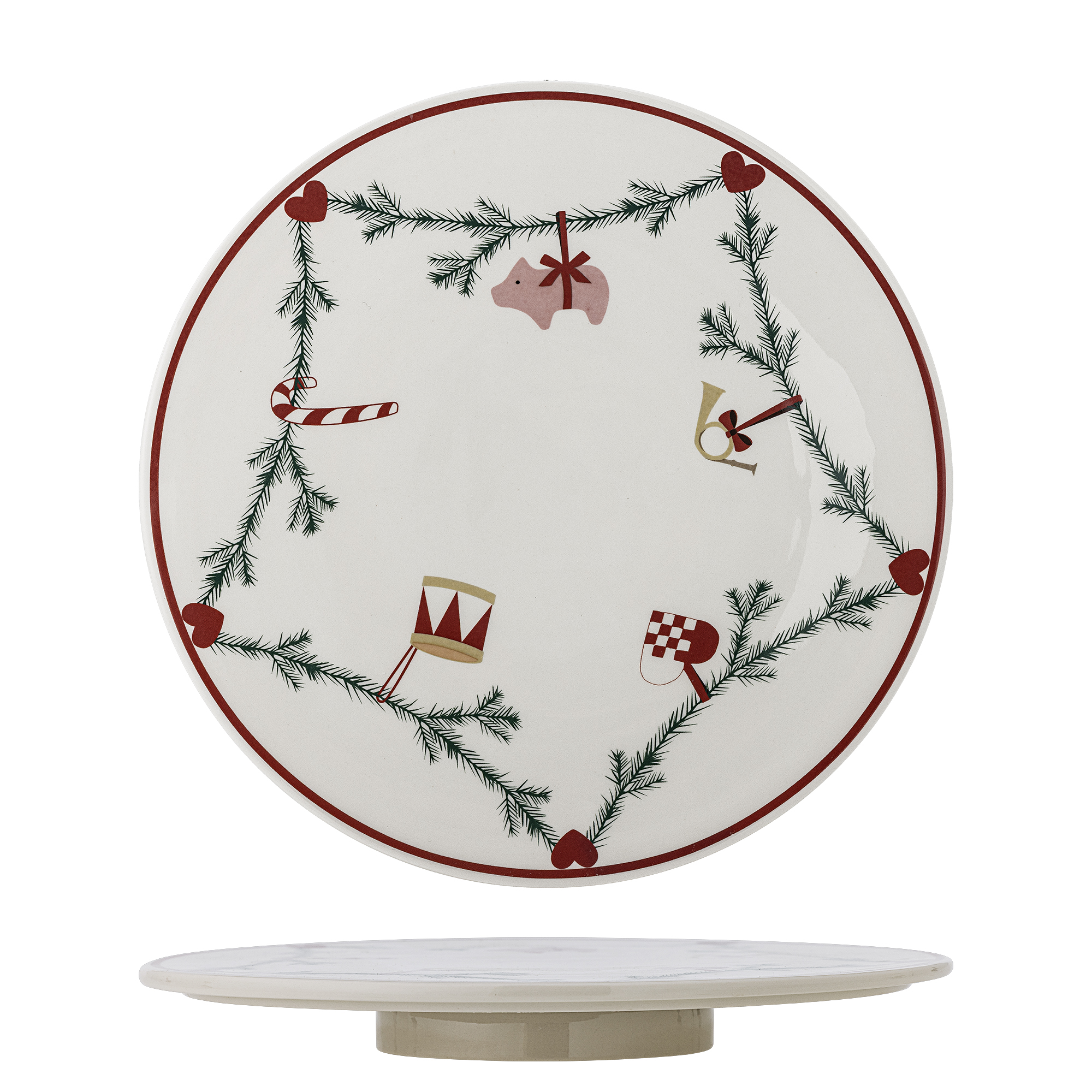 Bloomingville - Yule Fad på drejefod, Natur, Stentøj, D35xH4 cm