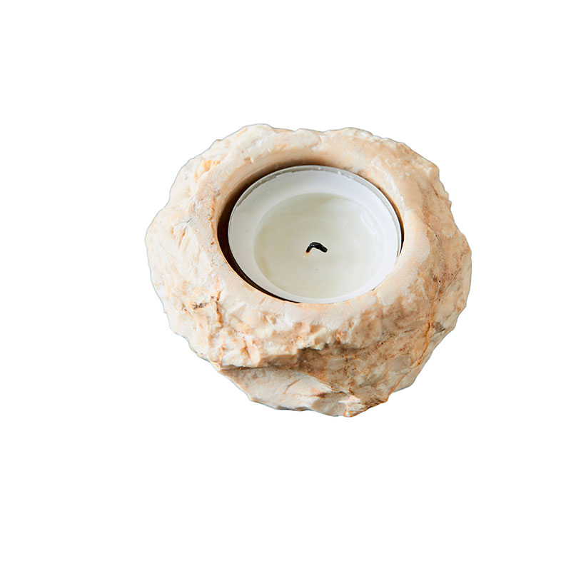 Muubs - Fyrfadsstage Batu - Creme Rustic Marble - Ø7xH4 cm billede