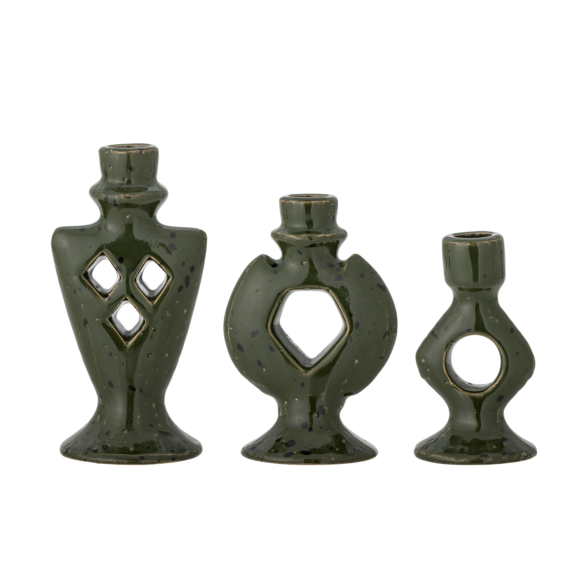 Bloomingville - Weio Lysestage, Grøn, Stentøj, L7xH13xW4,5/L10xH15xW5/L9xH18xW5,5 cm, Set of 3