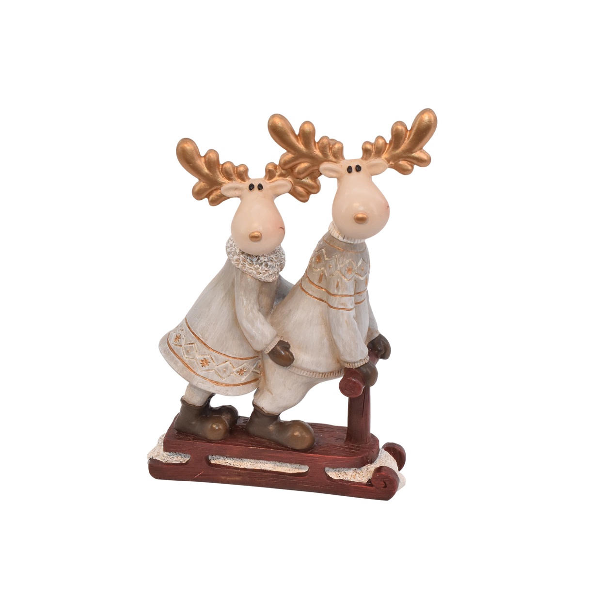 2Have - Rensdyrpar/Slæde 18x13 cm Cream/Guld Poly (står)