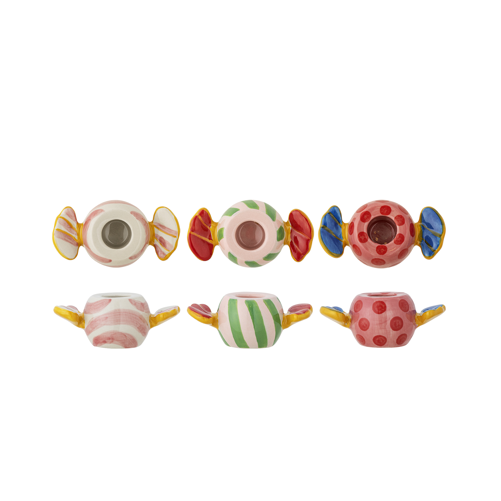 Bloomingville - Caramella Lysestage, Multifarvet, Stentøj, L9,5xH4,5xW5 cm, Set of 3