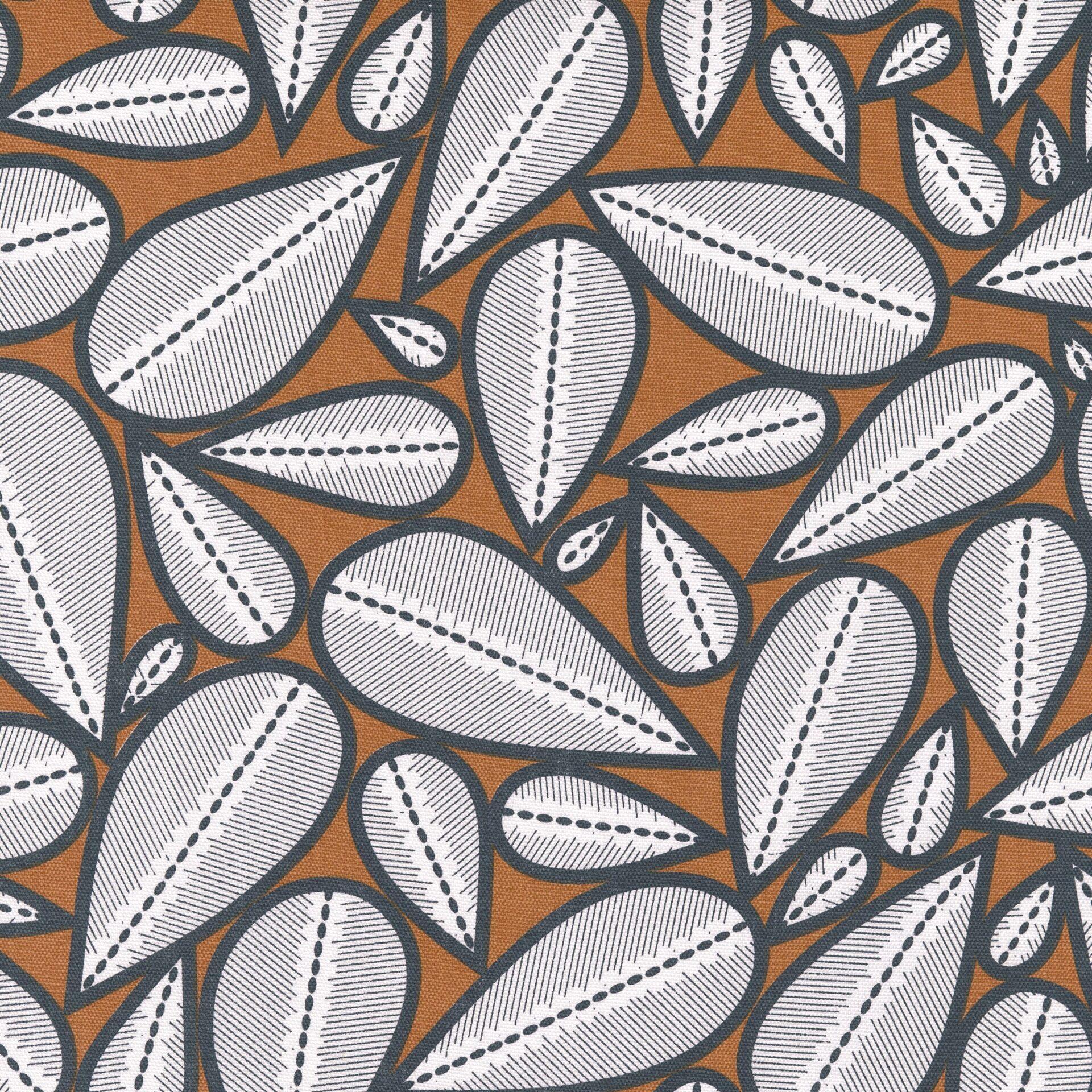 Engholm Textiles - Akryldug 140cm Grafisk blad brun - i metermål