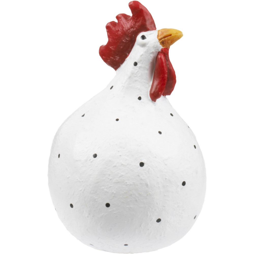 Se Høne i hvid med sorte prikker - Fin til hverdag eller påske - størrelse Stor 13 cm hos Rikki Tikki Shop