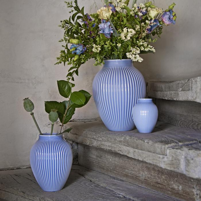 Knabstrup, vase, riller lavendelblå, 12,5 cm
