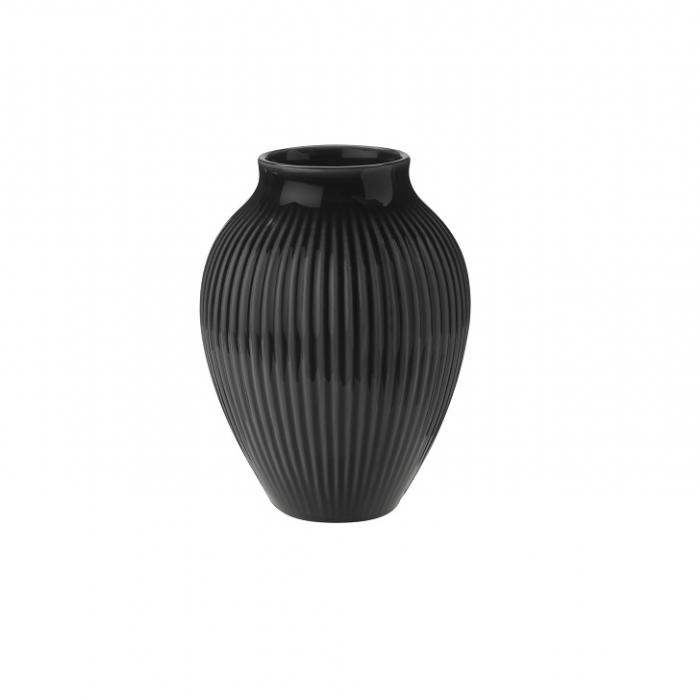 Billede af Knabstrup - , vase, riller sort, 12,5 cm