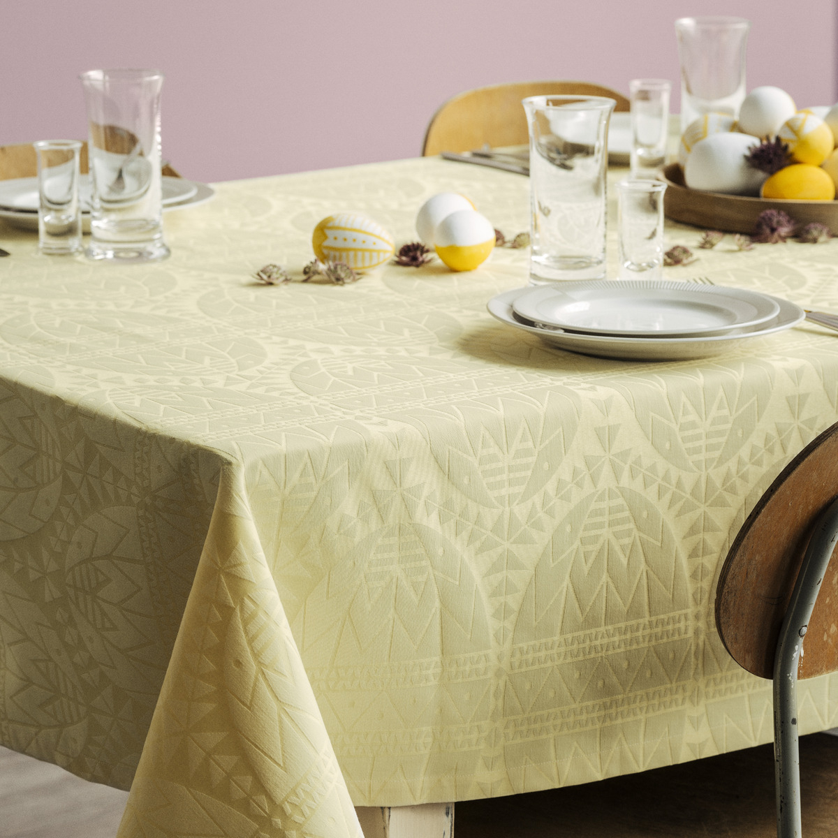 Påske Damaskdug gul 150x370 cm Påske Damaskdug gul 150x370 cm