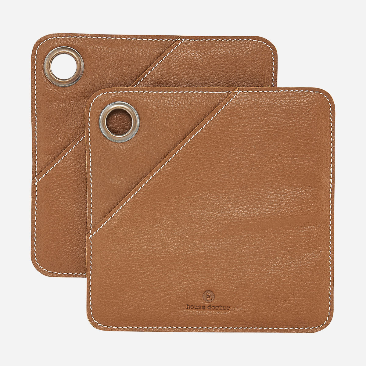 Grydelapper House Doctor Square i brunt okseskind 20,5Ã20,5 cm sæt med 2