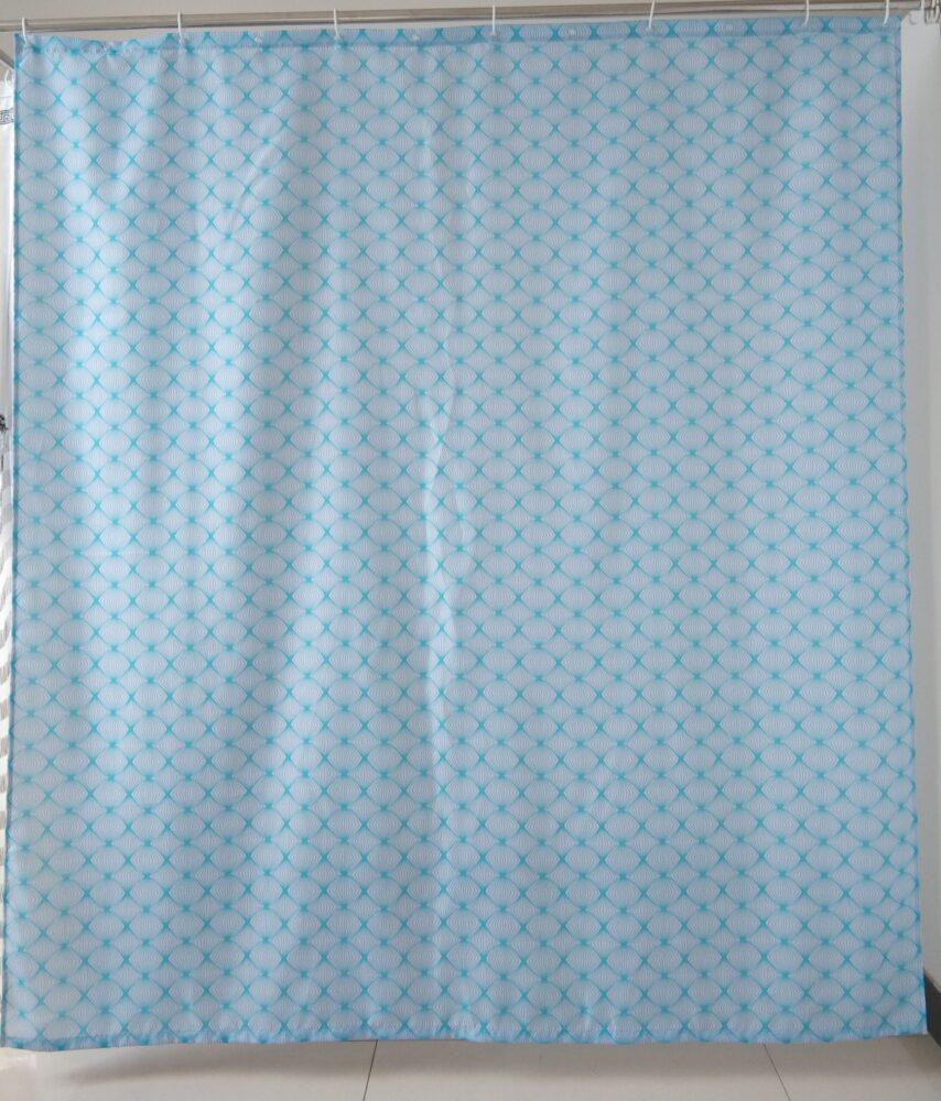 Engholm Textiles - Badeforhæng med blåt geometrisk mønster 180x200 cm