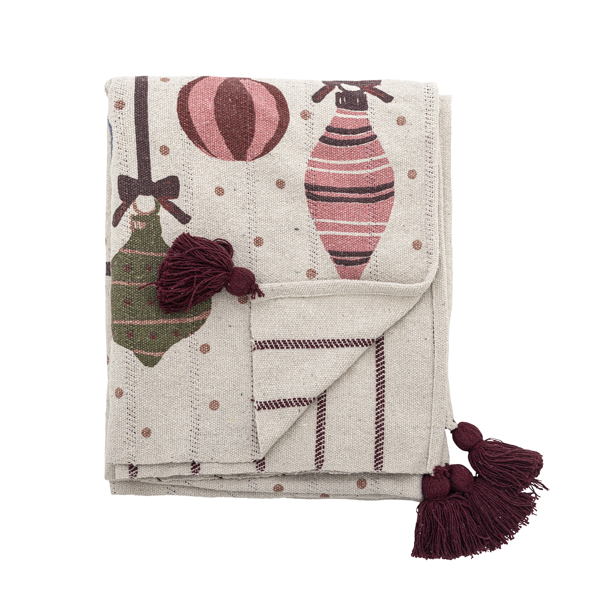 Bloomingville - Ornamentia Plaid, Rød, Genanvendt Bomuld, L160xW130 cm