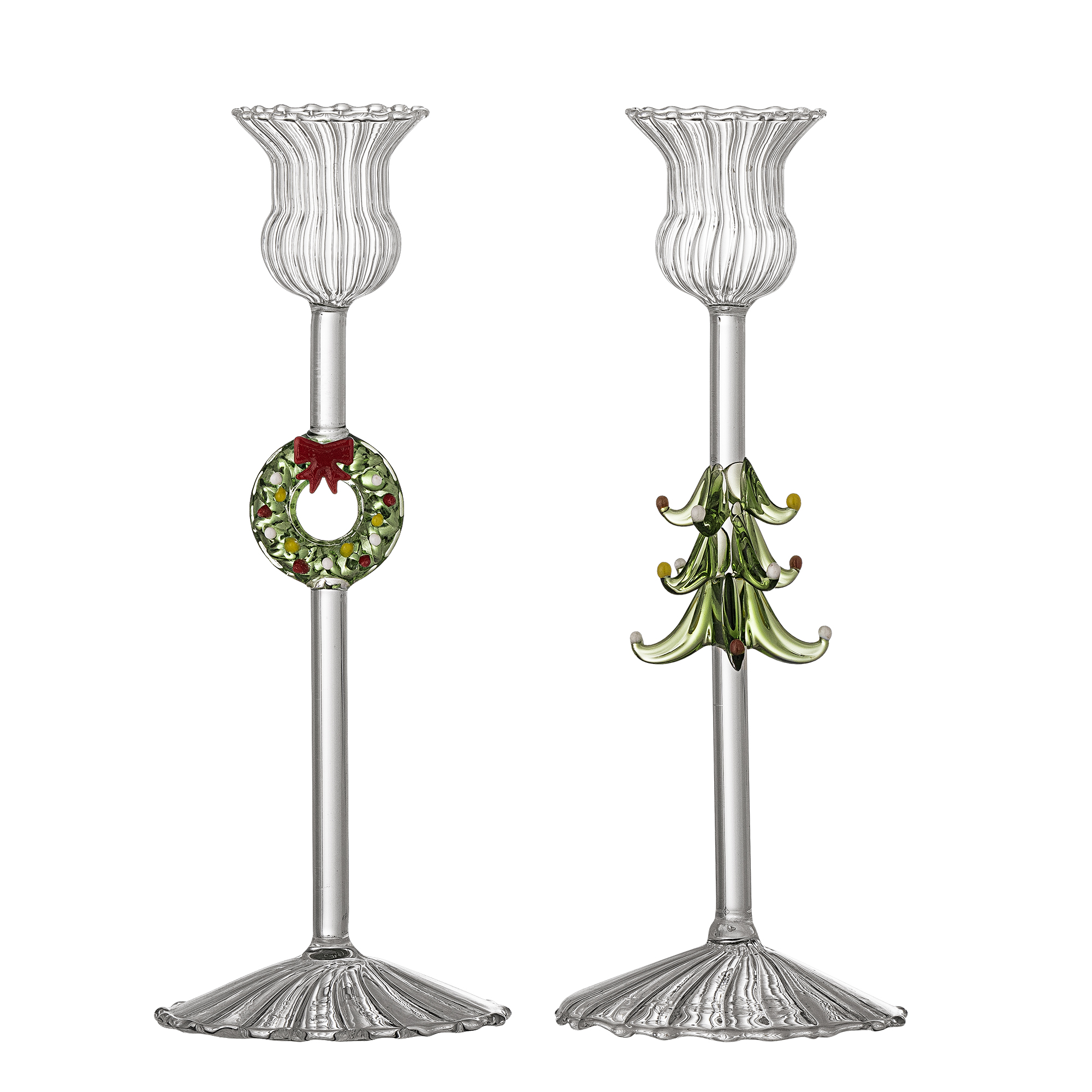 Bloomingville - Branton Lysestage, Klar, Glas, D8xH21 cm, Set of 2