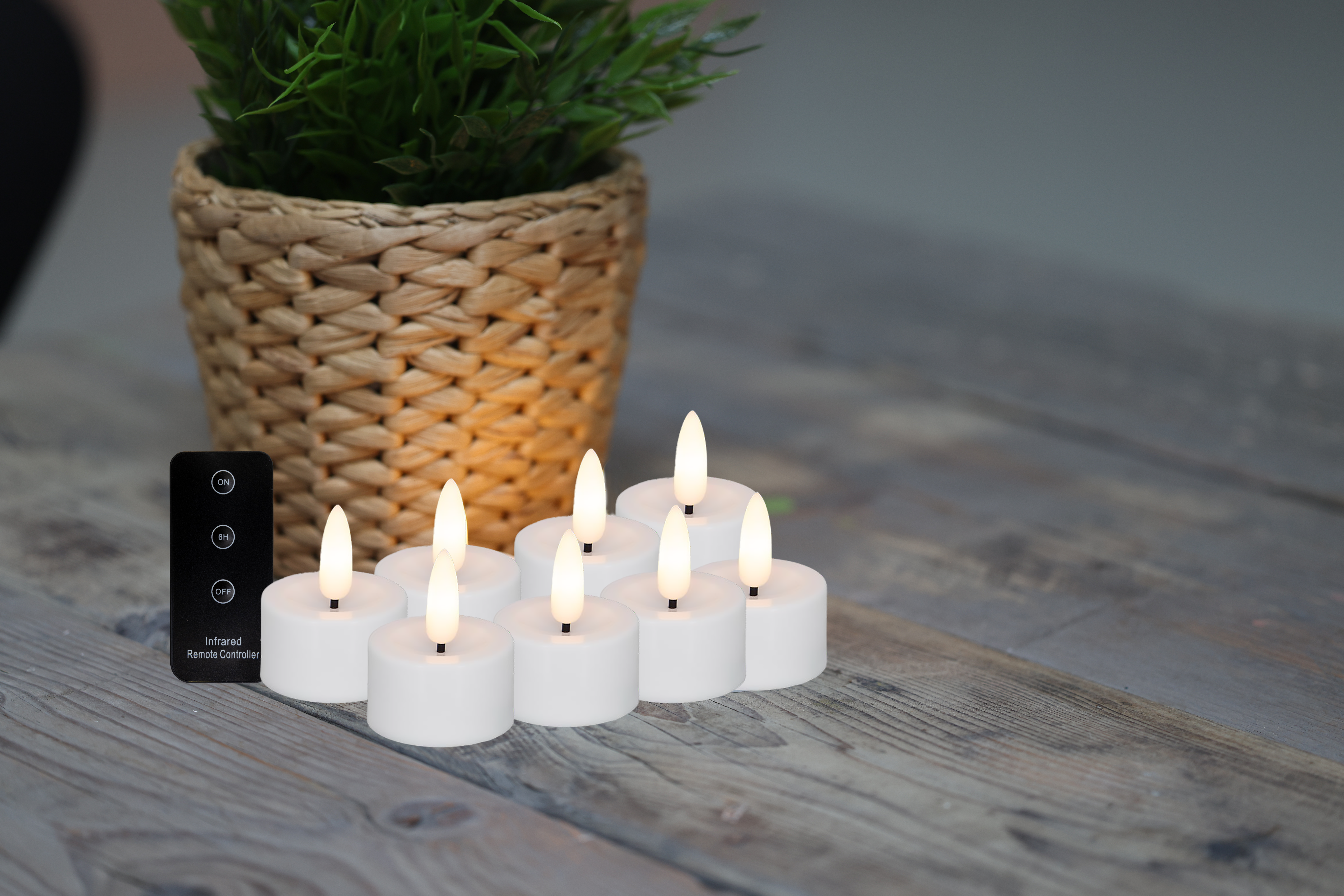 Skandi - LED Fyrfadslys I plast - 8 Pak med fjernbetjening