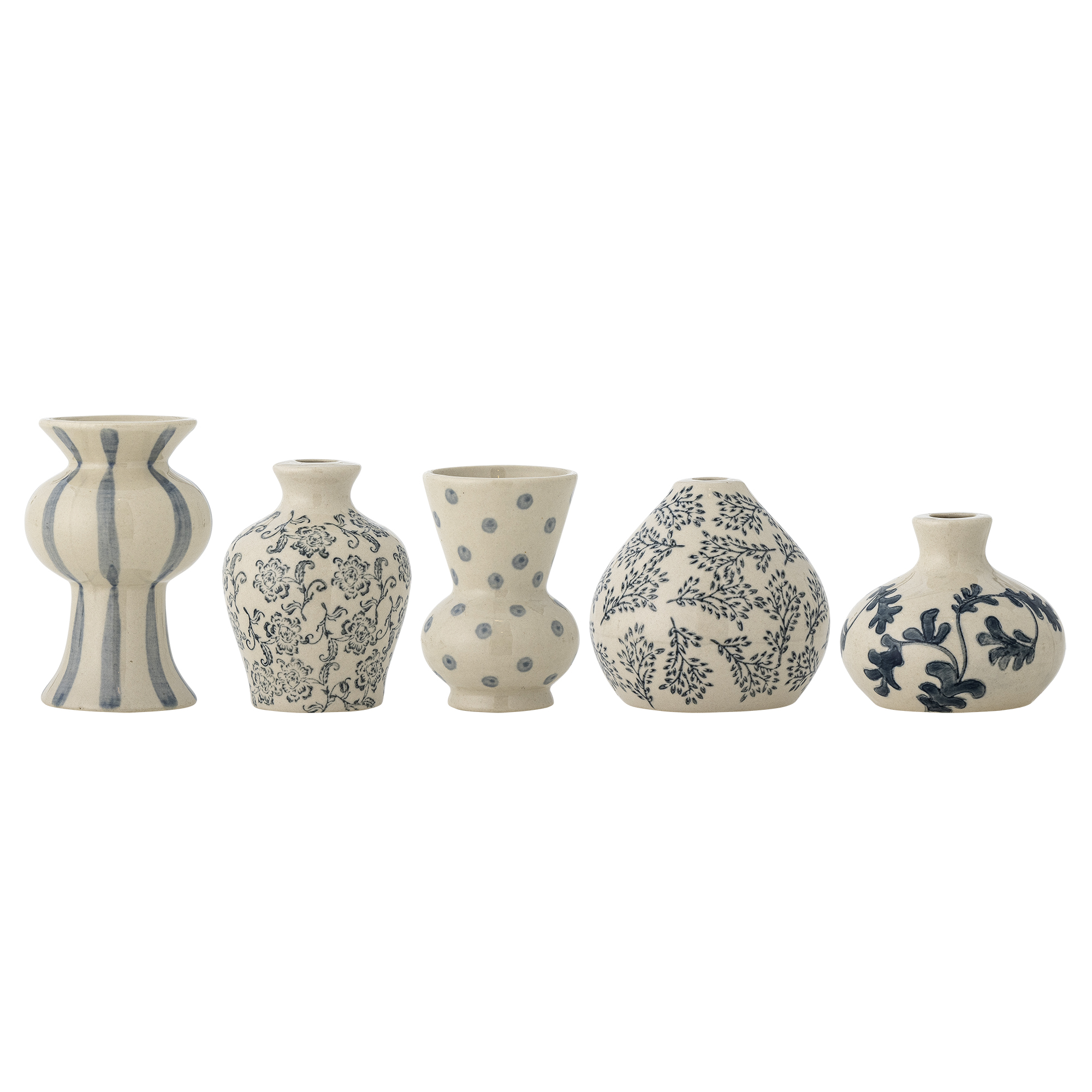 Bloomingville - Quinto Vase, Blå, Stentøj, D6xH6/D8xH7/D5xH7,5/D6xH8/D5,5xH9,5 cm, Set of 5
