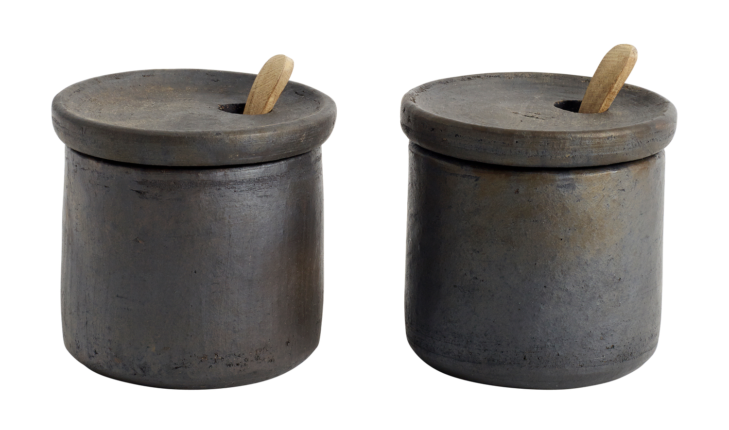 Hazel Salt & Peber m. Låg - S/2 - Brun/Sort, Ø7,5x7 cm - Terrakotta - Brun/Sort