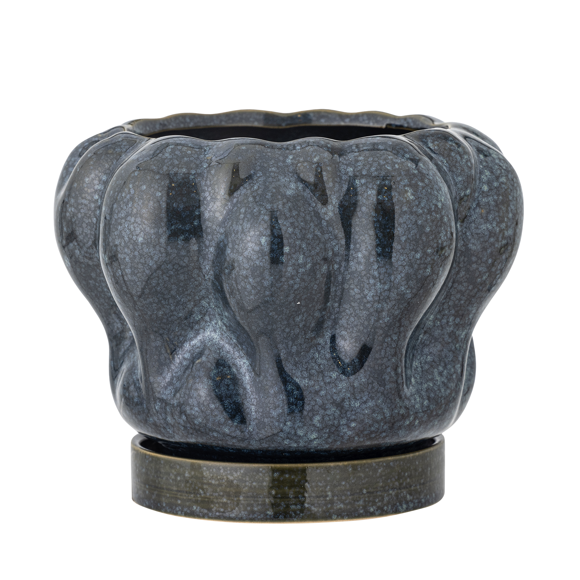 Bloomingville - Hollis Urtepotte m/underskål, Blå, Stentøj, D20xH16,5 cm