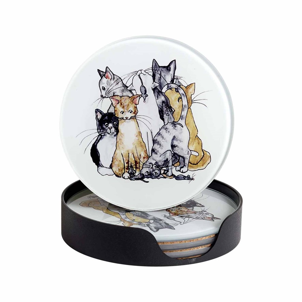 Nääsgränsgården - Coaster Cat 4pcs, Ø10cm Glasbrikker