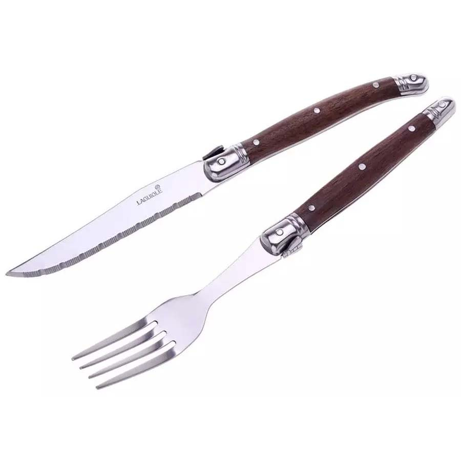 Laguiole Bestiksæt i valnød m. 6 knive & 6 gafler