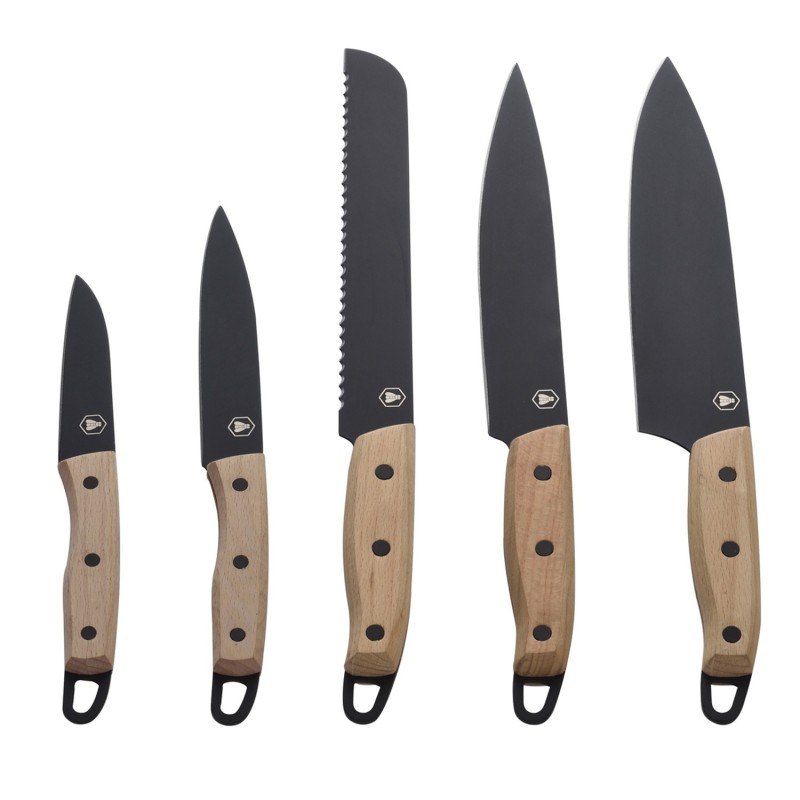 Laguiole - KKøkkenknive sort/bøg 5 dele