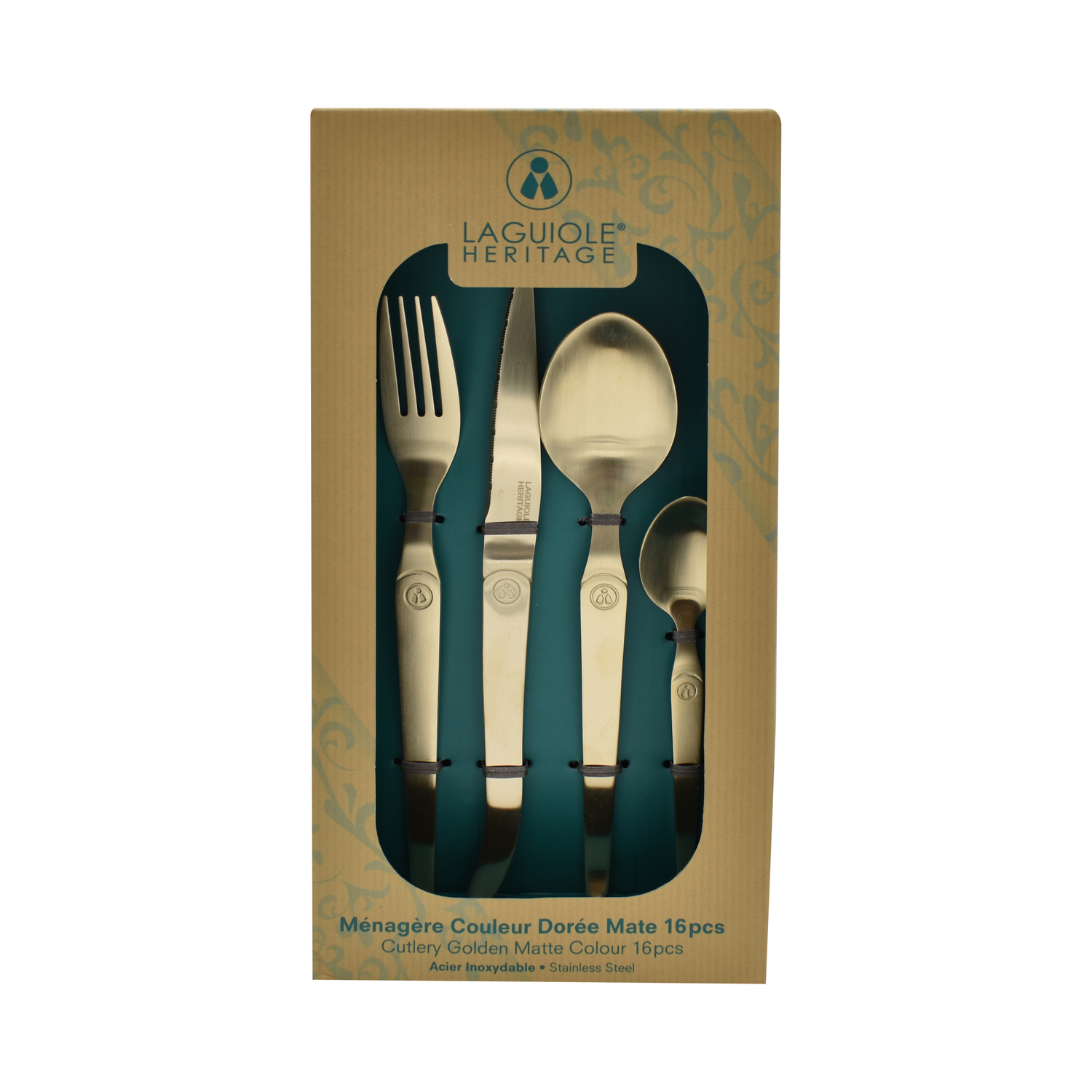 Laguiole - Heritage Bestik, Mat Champagne, 16 dele