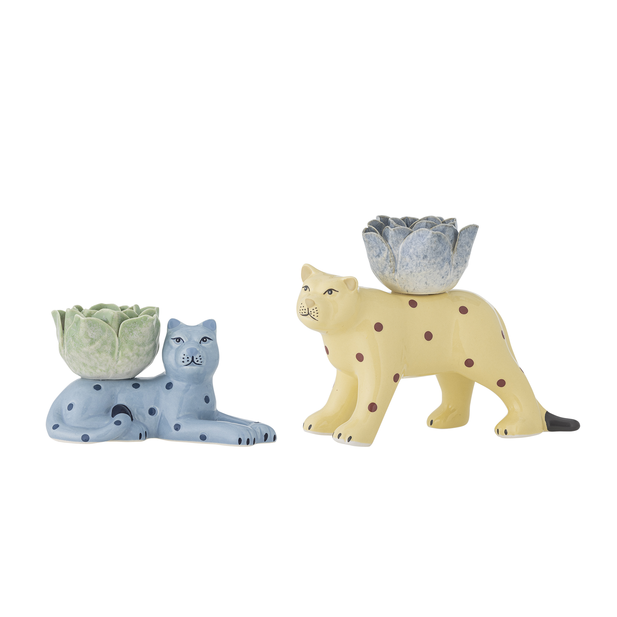 Bloomingville - Rory Lysestage, Multifarvet, Stentøj, L14xH8,5xW7/L18xH13,5xW7,5 cm, Set of 2 billede