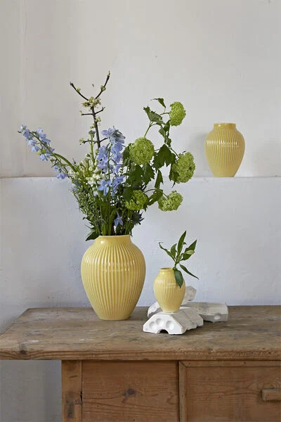 Knabstrup, vase, riller gul, 12,5 cm